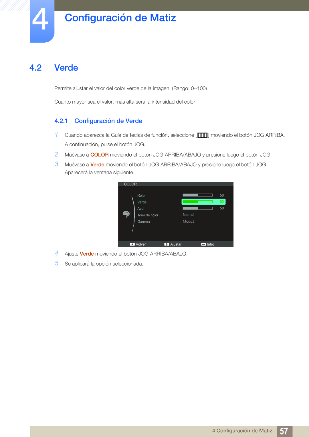 Samsung LS27C590HS/EN manual Configuración de Verde 