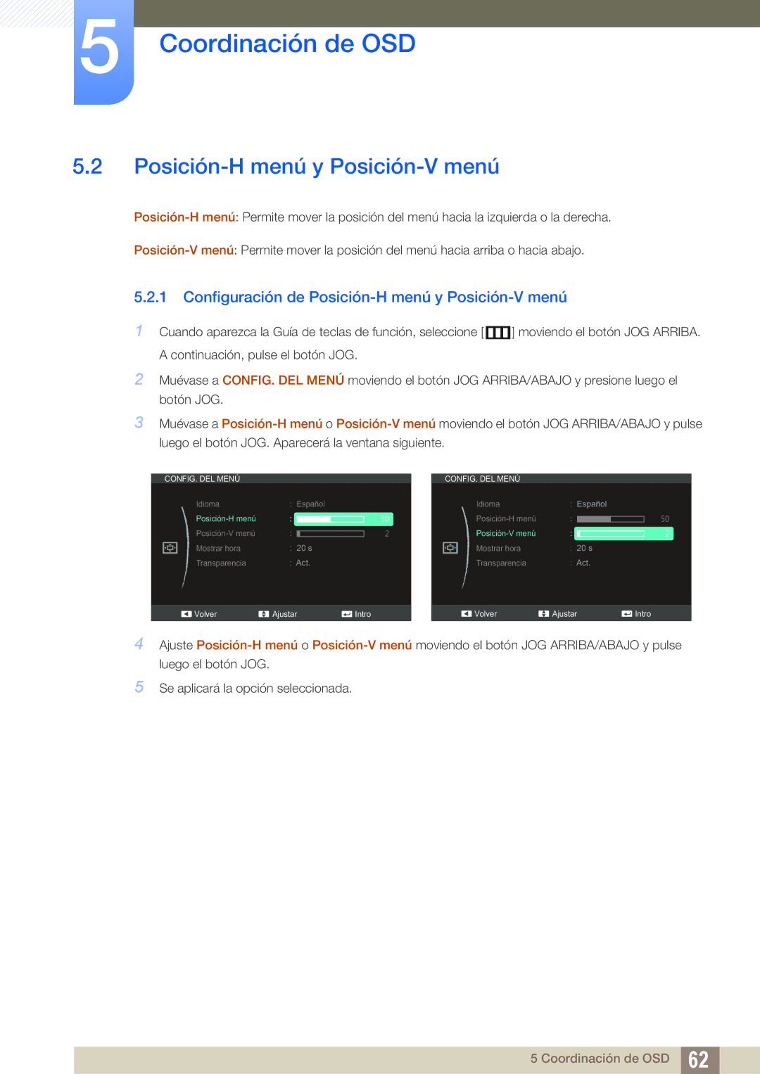 Samsung LS27C590HS/EN manual Configuración de Posición-H menú y Posición-V menú 