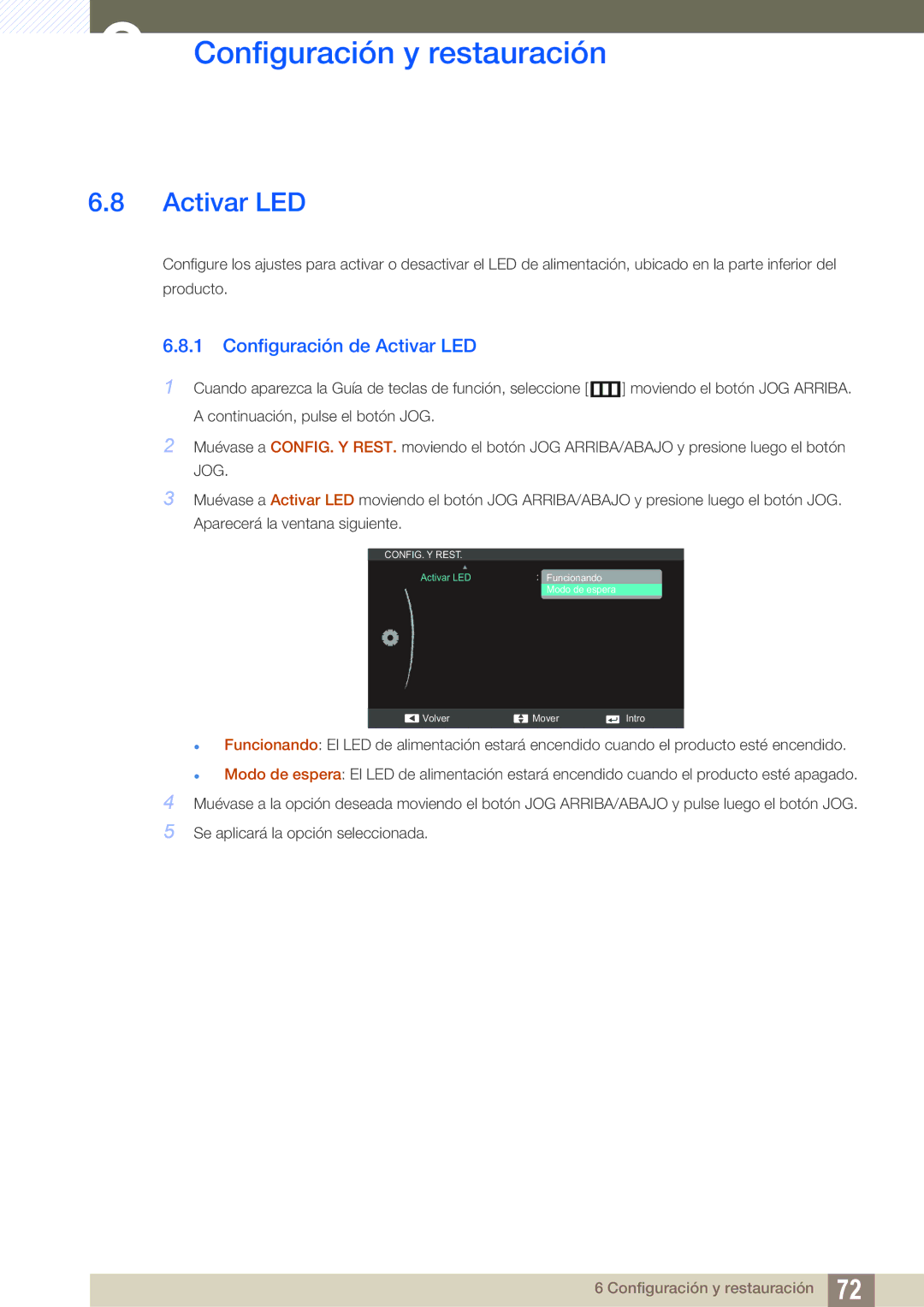 Samsung LS27C590HS/EN manual Configuración de Activar LED 