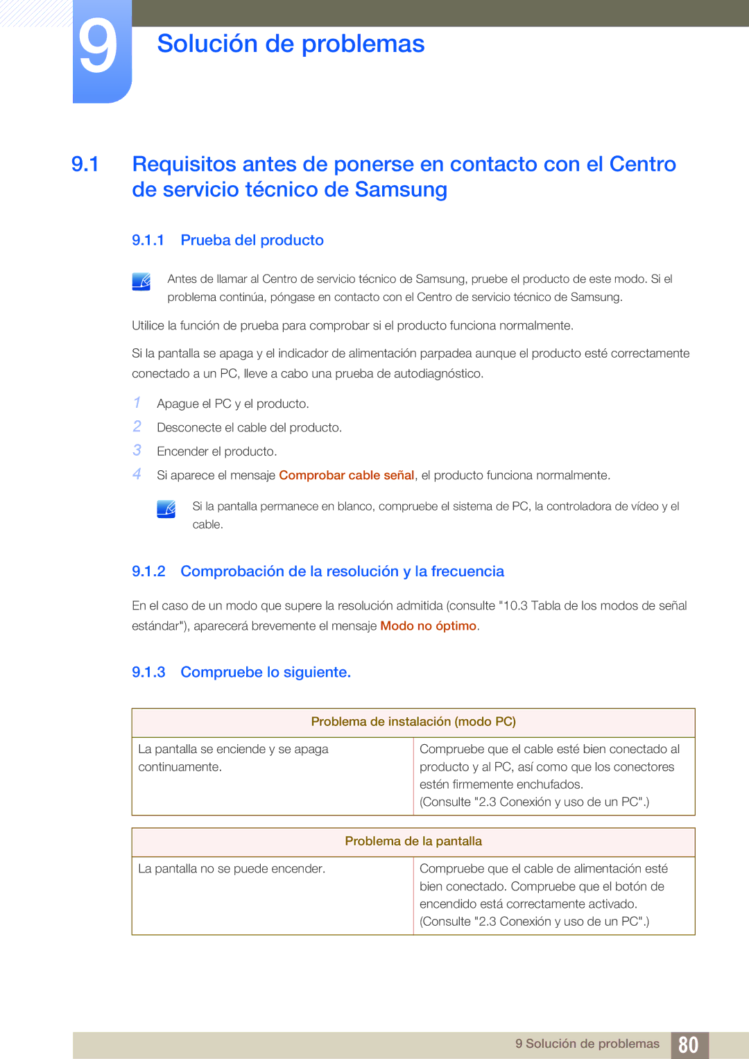 Samsung LS27C590HS/EN manual Solución de problemas, Prueba del producto, Comprobación de la resolución y la frecuencia 