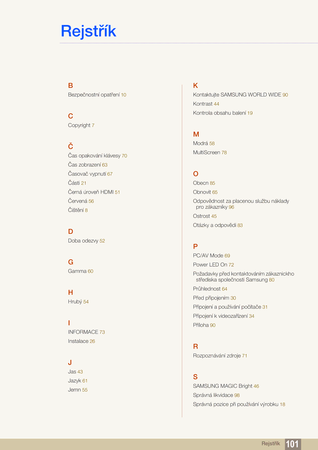 Samsung LS27C590HS/EN manual Rejstřík 