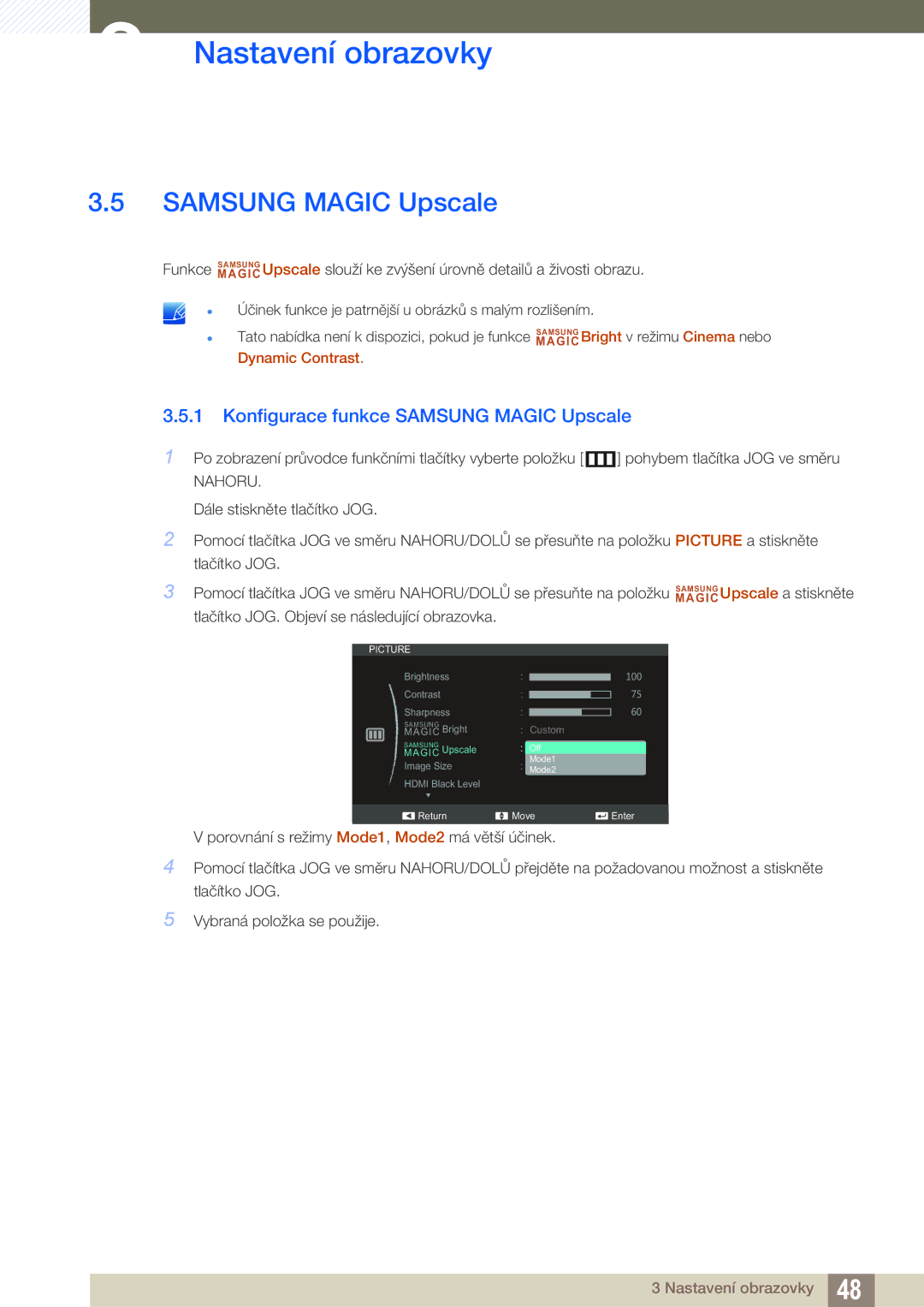 Samsung LS27C590HS/EN manual Konfigurace funkce Samsung Magic Upscale 