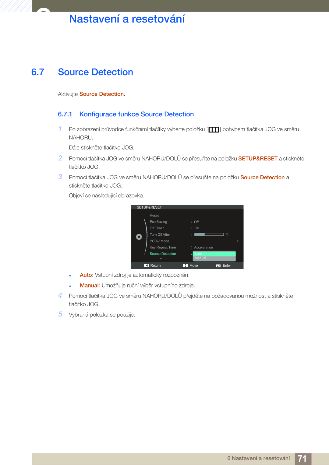 Samsung LS27C590HS/EN manual Konfigurace funkce Source Detection 