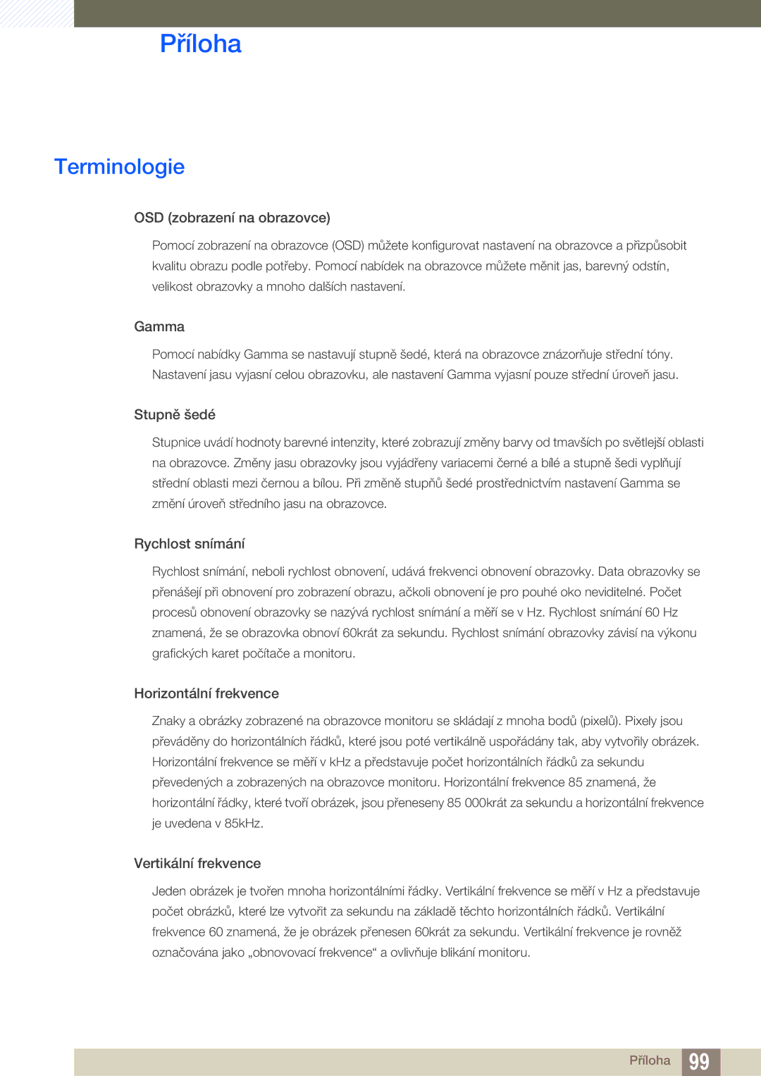 Samsung LS27C590HS/EN manual Terminologie, OSD zobrazení na obrazovce 