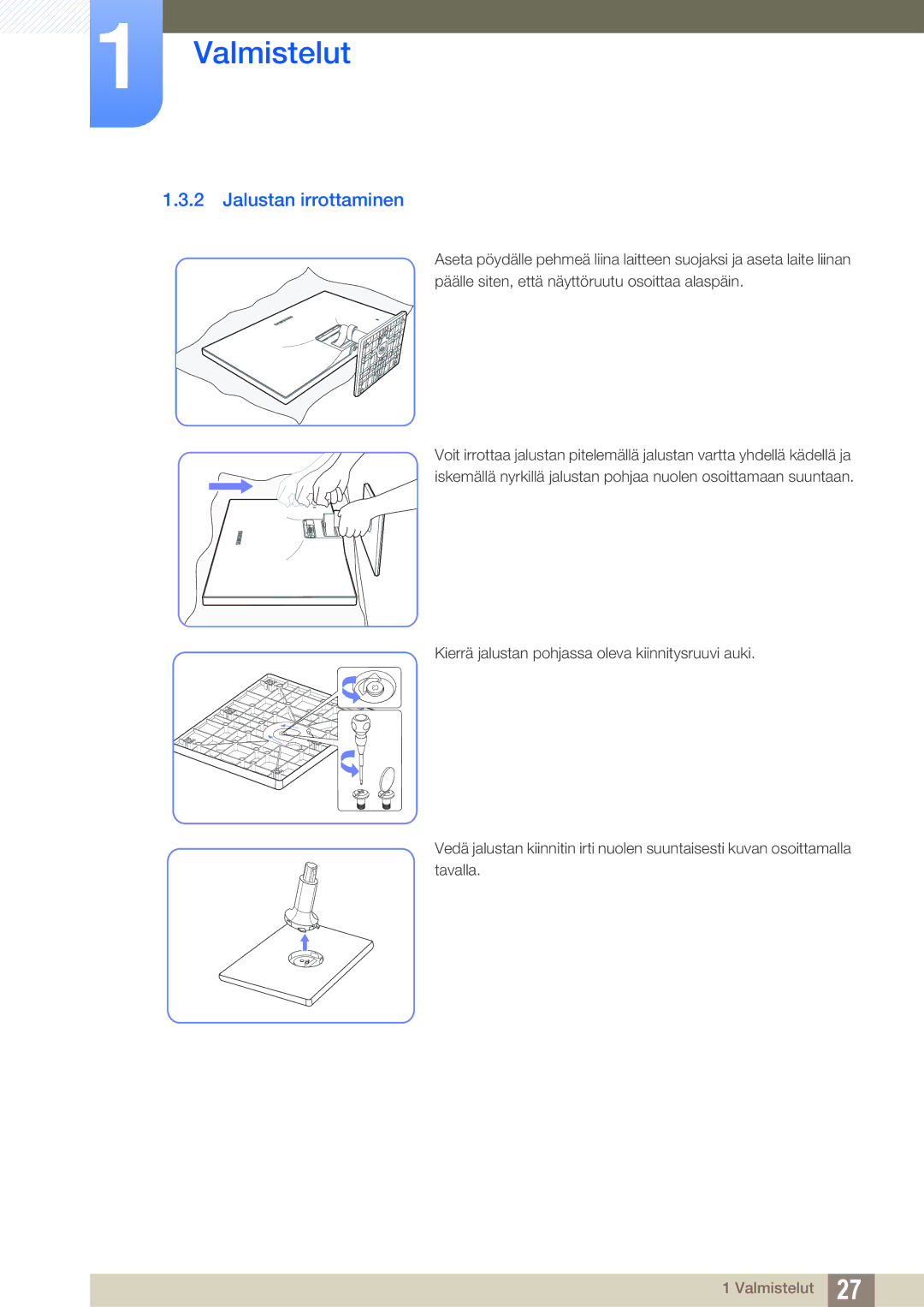 Samsung LS27C590HS/EN manual Jalustan irrottaminen 