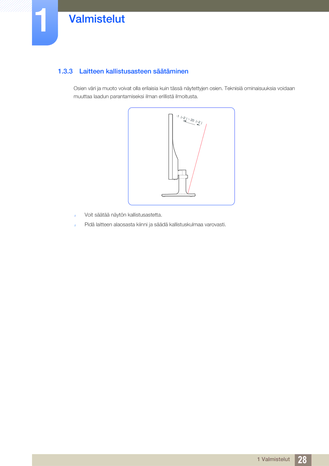 Samsung LS27C590HS/EN manual Laitteen kallistusasteen säätäminen 