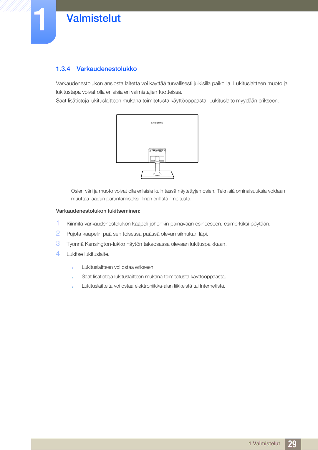 Samsung LS27C590HS/EN manual Varkaudenestolukko 