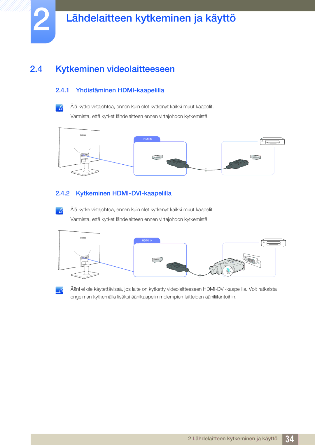 Samsung LS27C590HS/EN manual Kytkeminen videolaitteeseen 