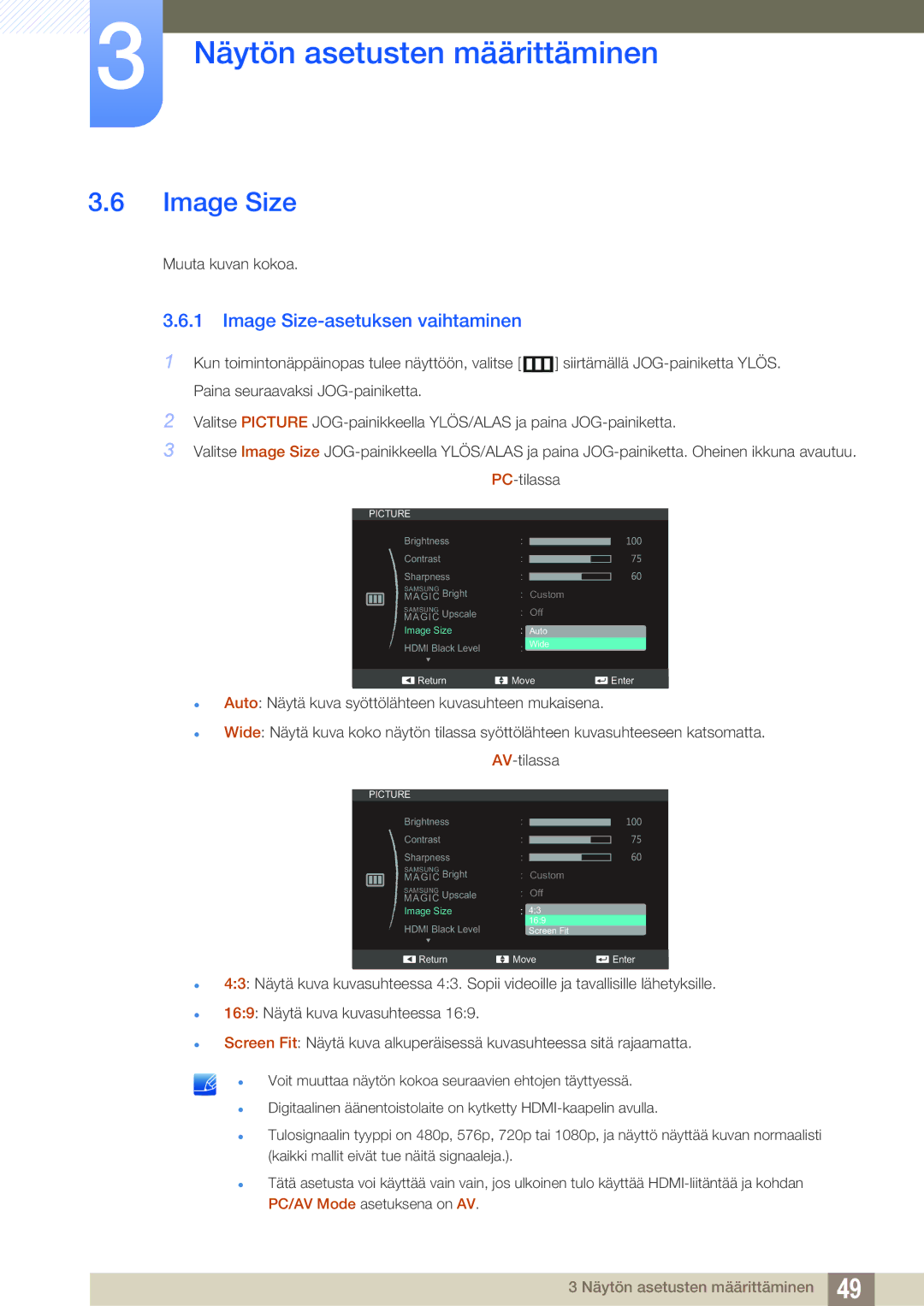 Samsung LS27C590HS/EN manual Image Size-asetuksen vaihtaminen 