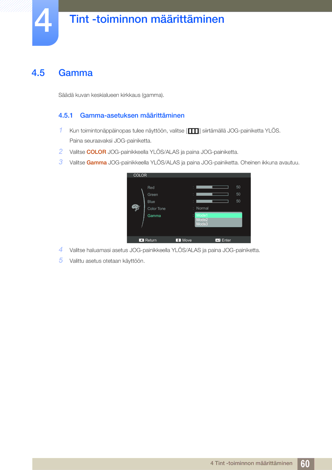 Samsung LS27C590HS/EN manual Gamma-asetuksen määrittäminen 