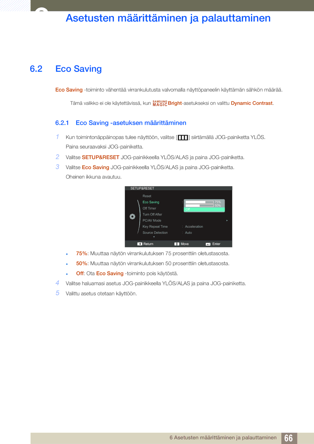 Samsung LS27C590HS/EN manual Eco Saving -asetuksen määrittäminen 