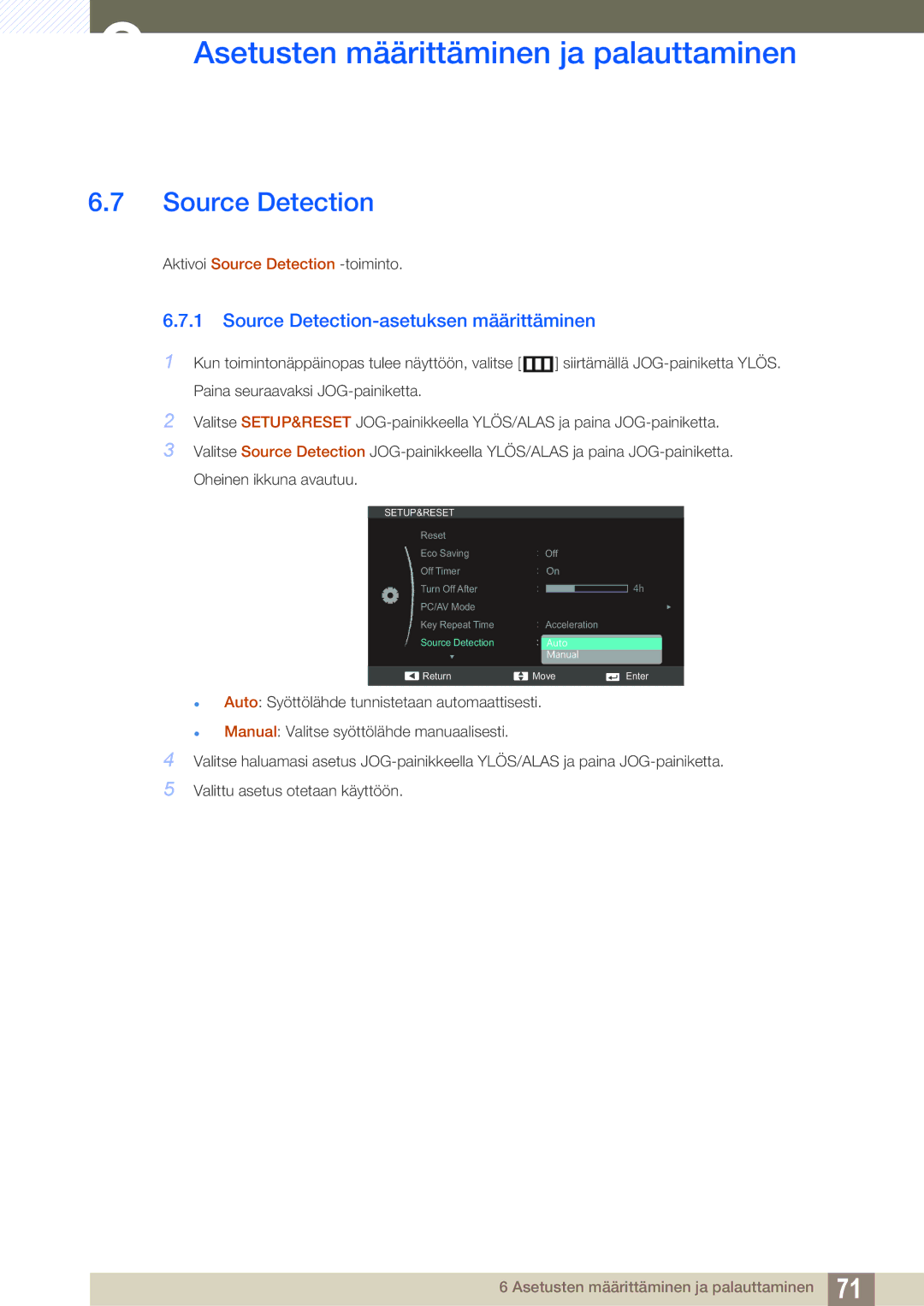 Samsung LS27C590HS/EN manual Source Detection-asetuksen määrittäminen 