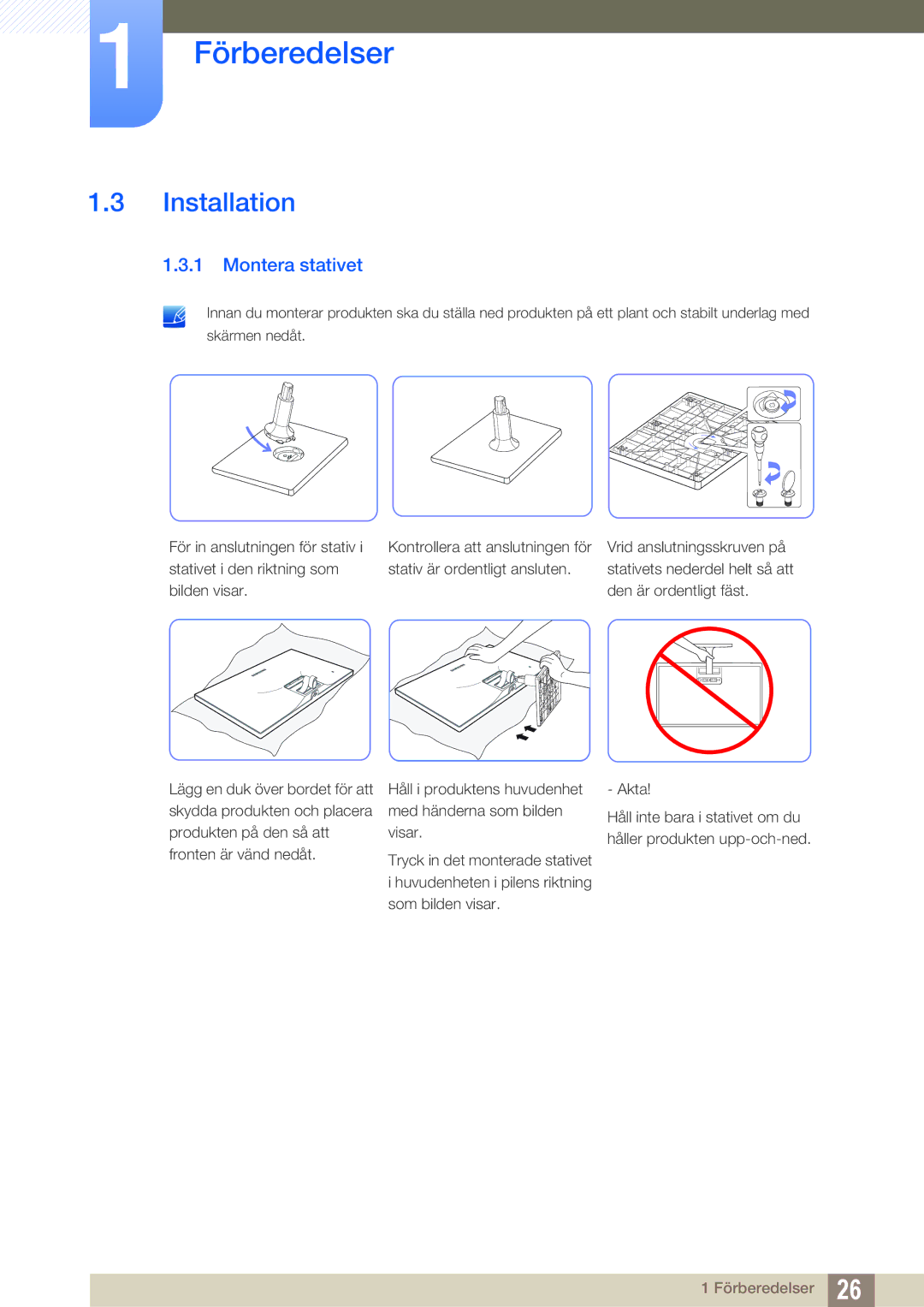 Samsung LS27C590HS/EN manual Installation, Montera stativet 