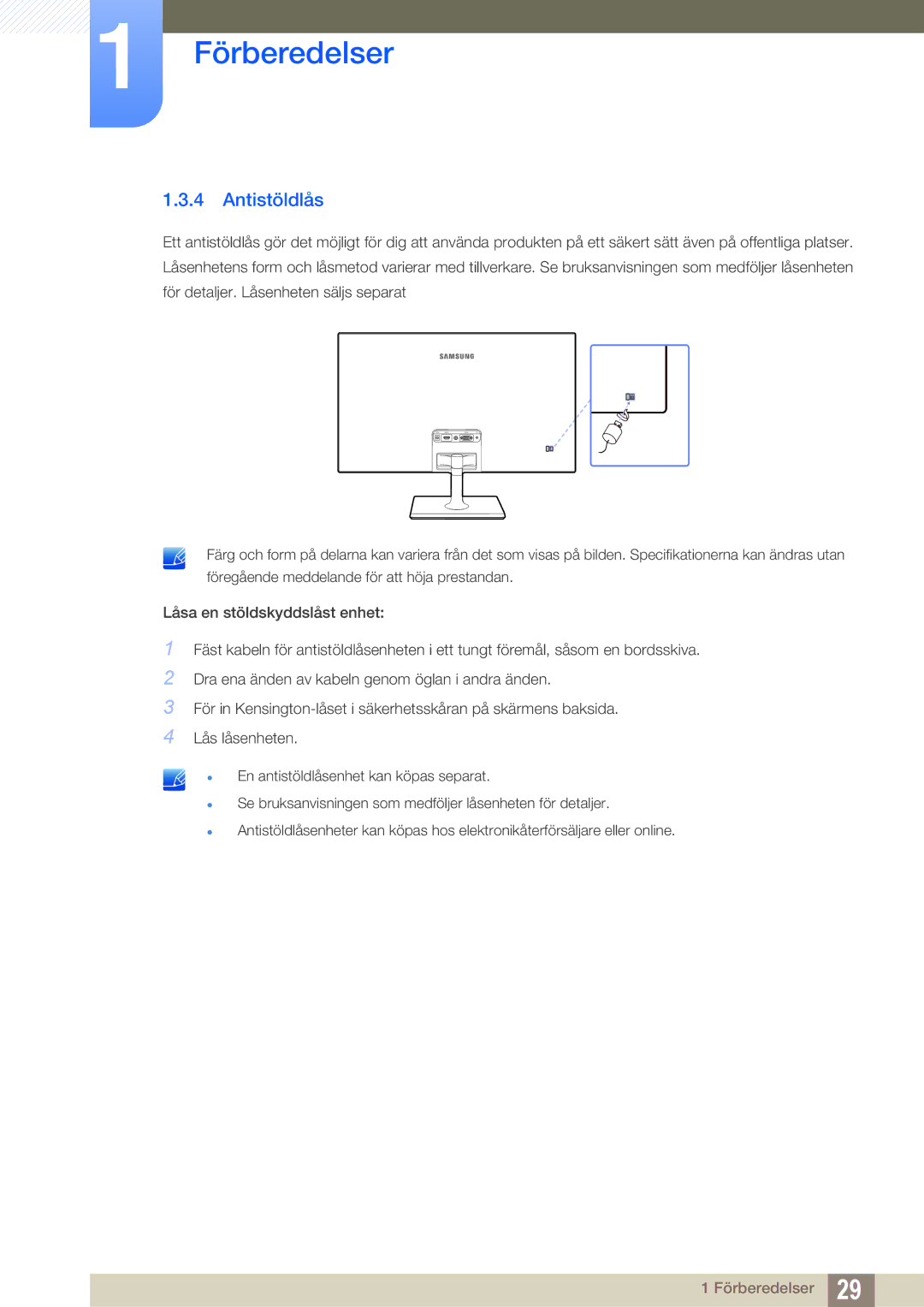 Samsung LS27C590HS/EN manual Antistöldlås 