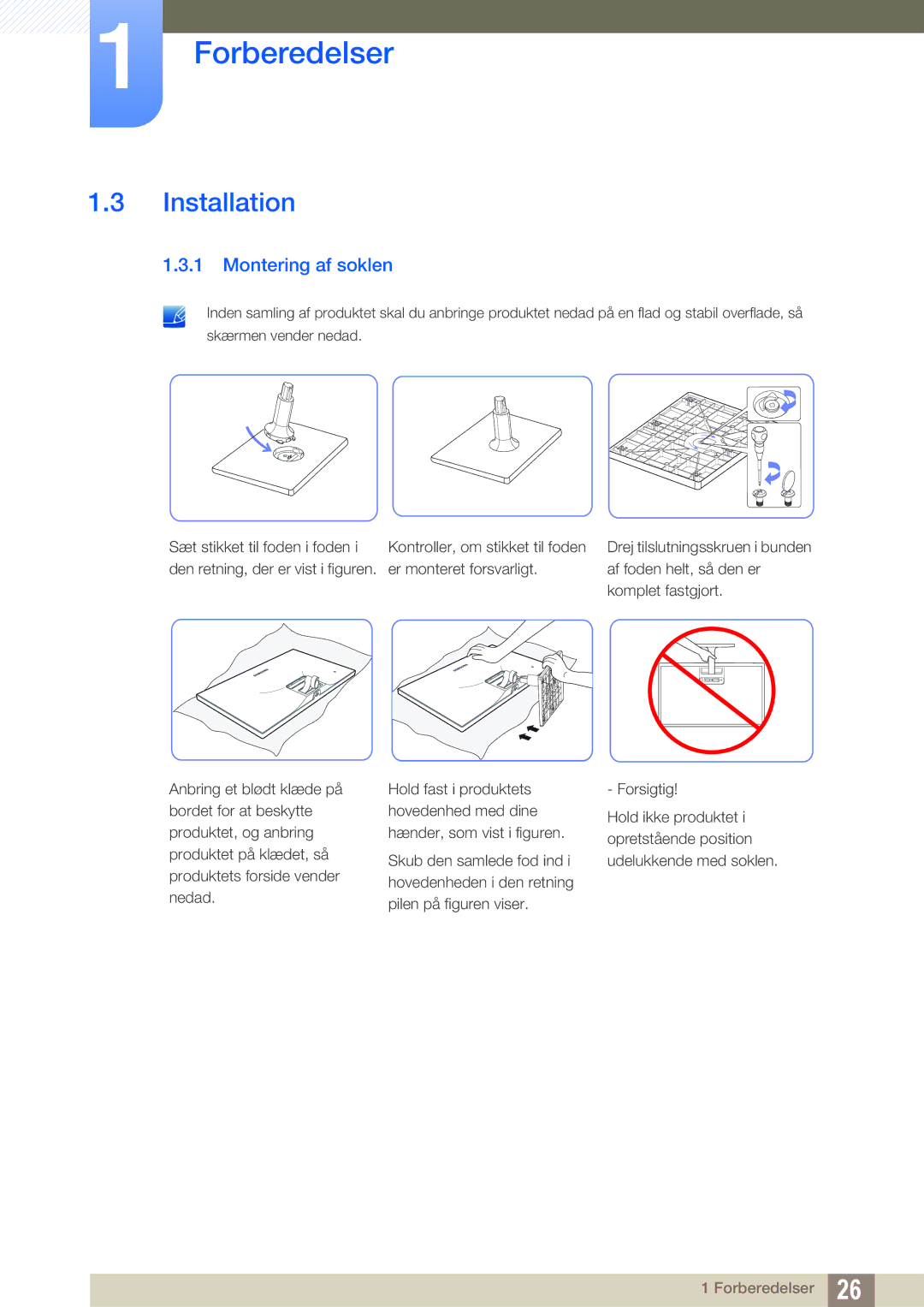 Samsung LS27C590HS/EN manual Installation, Montering af soklen 