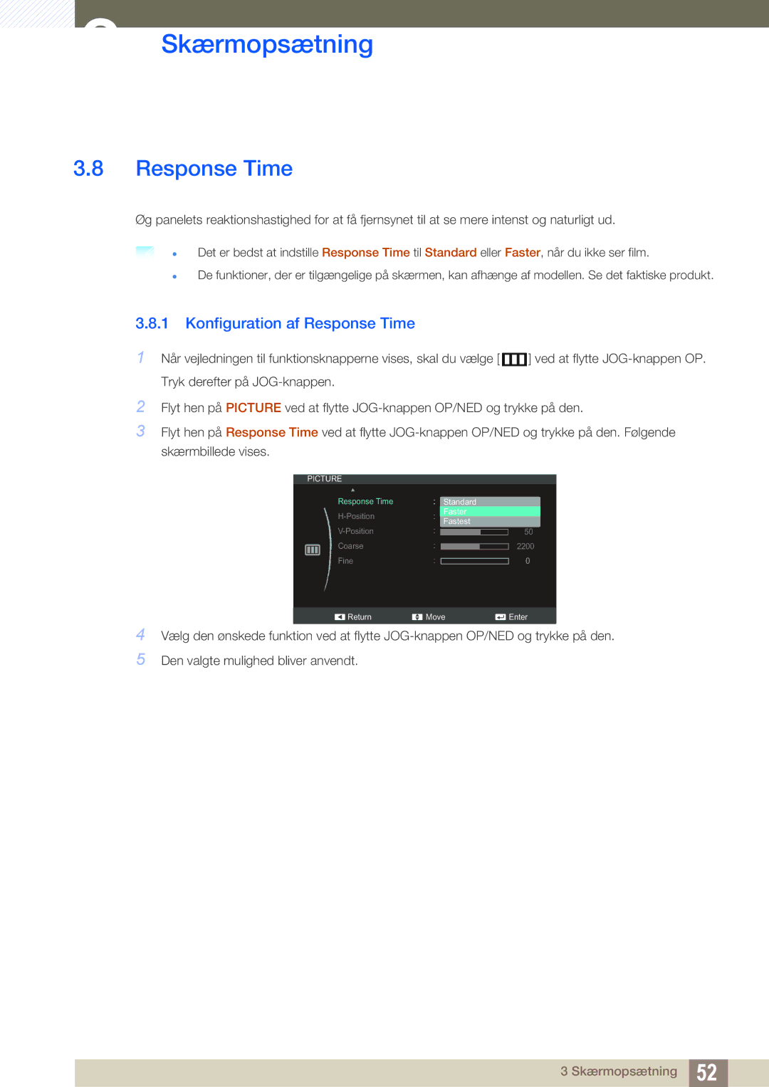 Samsung LS27C590HS/EN manual Konfiguration af Response Time 