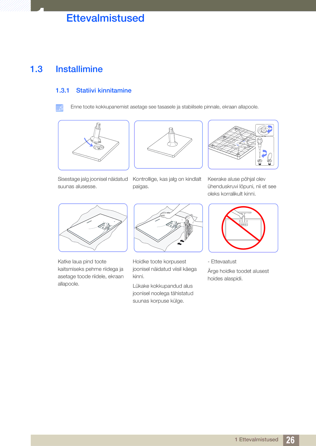 Samsung LS27C590HS/EN manual Installimine, Statiivi kinnitamine 