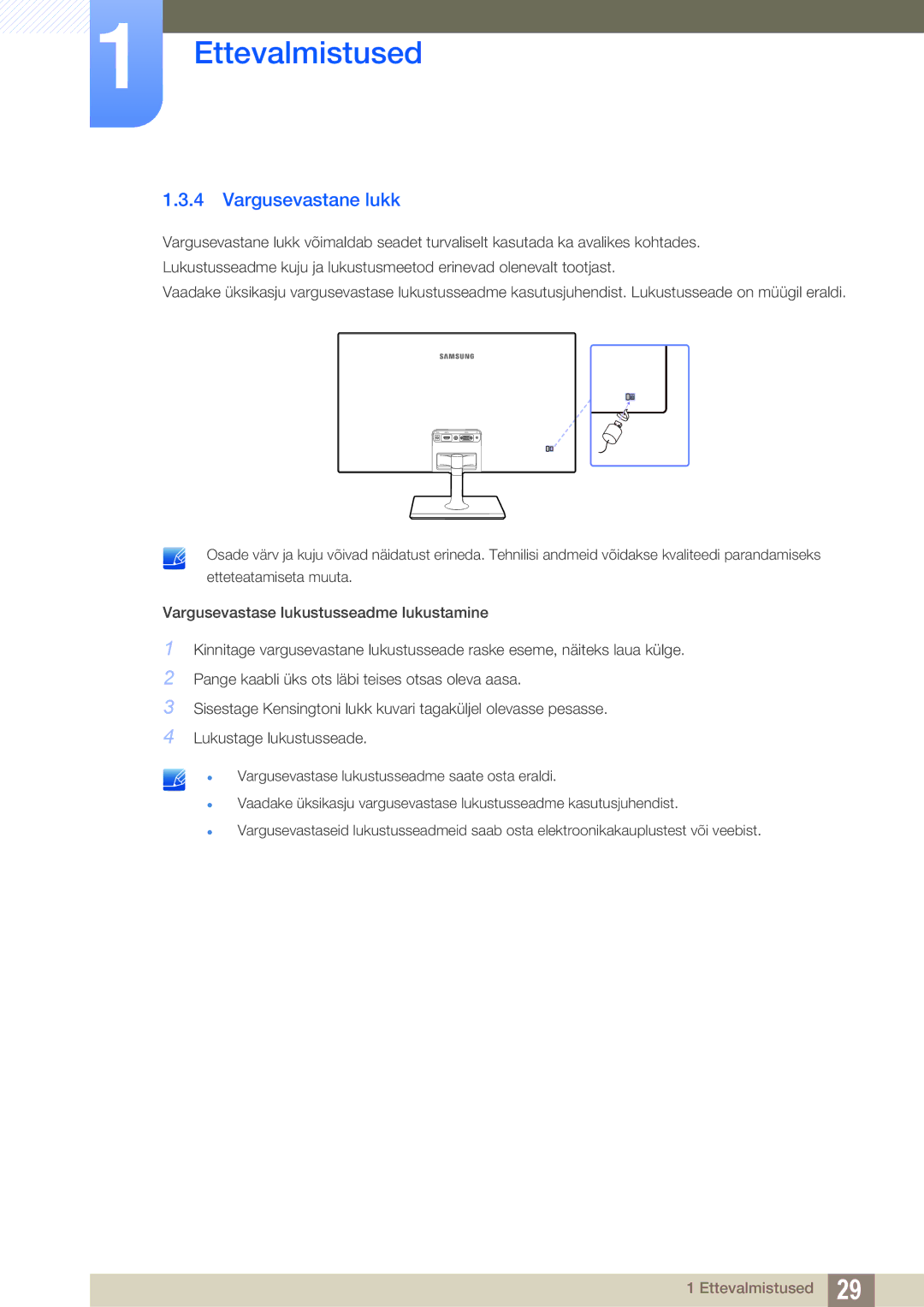 Samsung LS27C590HS/EN manual Vargusevastane lukk 