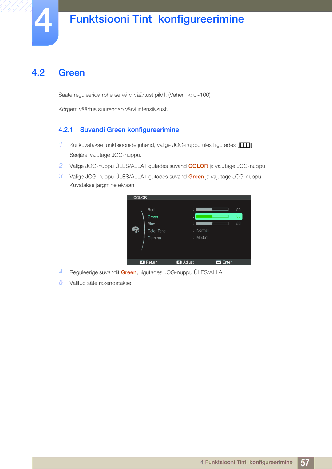 Samsung LS27C590HS/EN manual Suvandi Green konfigureerimine 