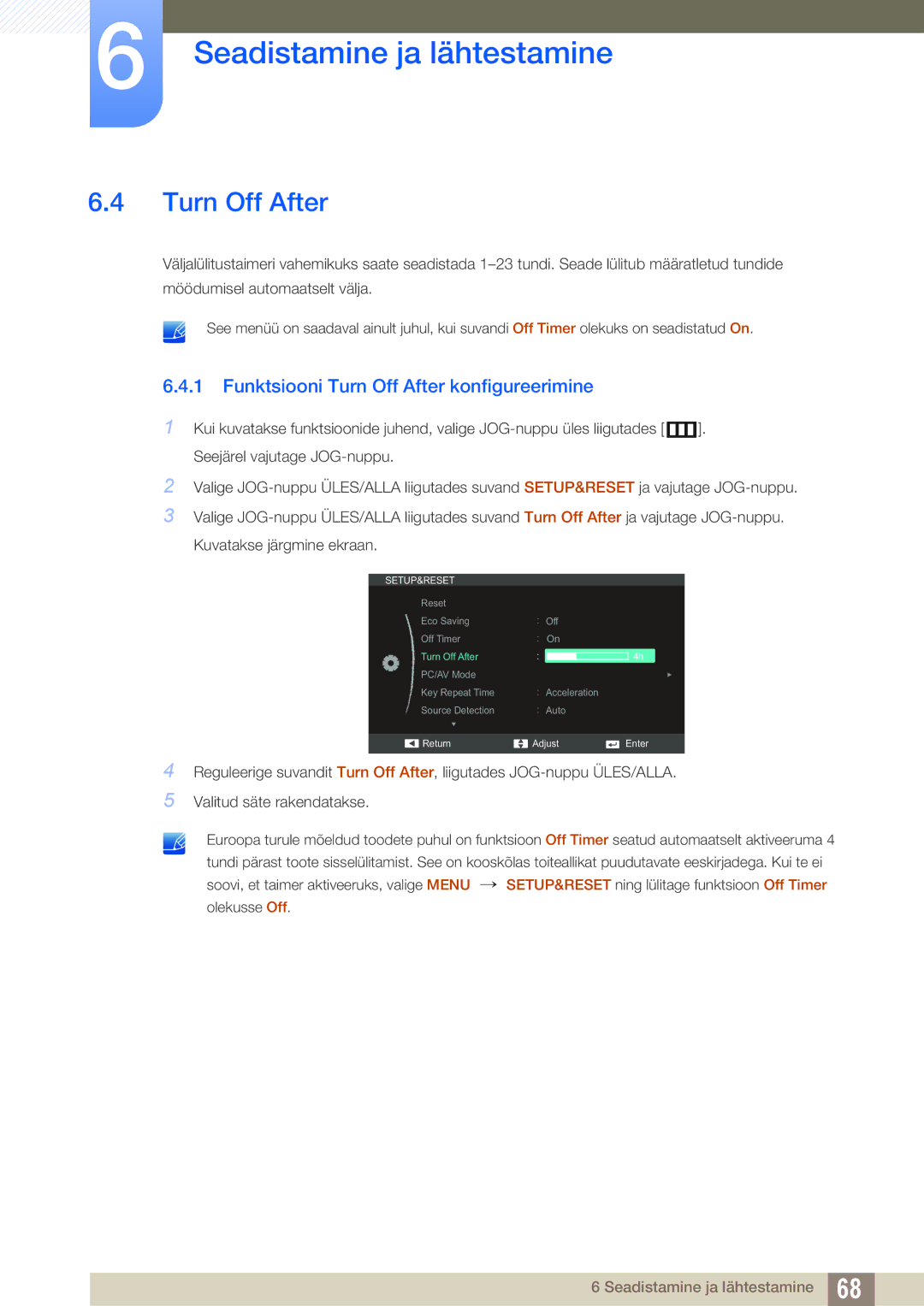 Samsung LS27C590HS/EN manual Funktsiooni Turn Off After konfigureerimine 