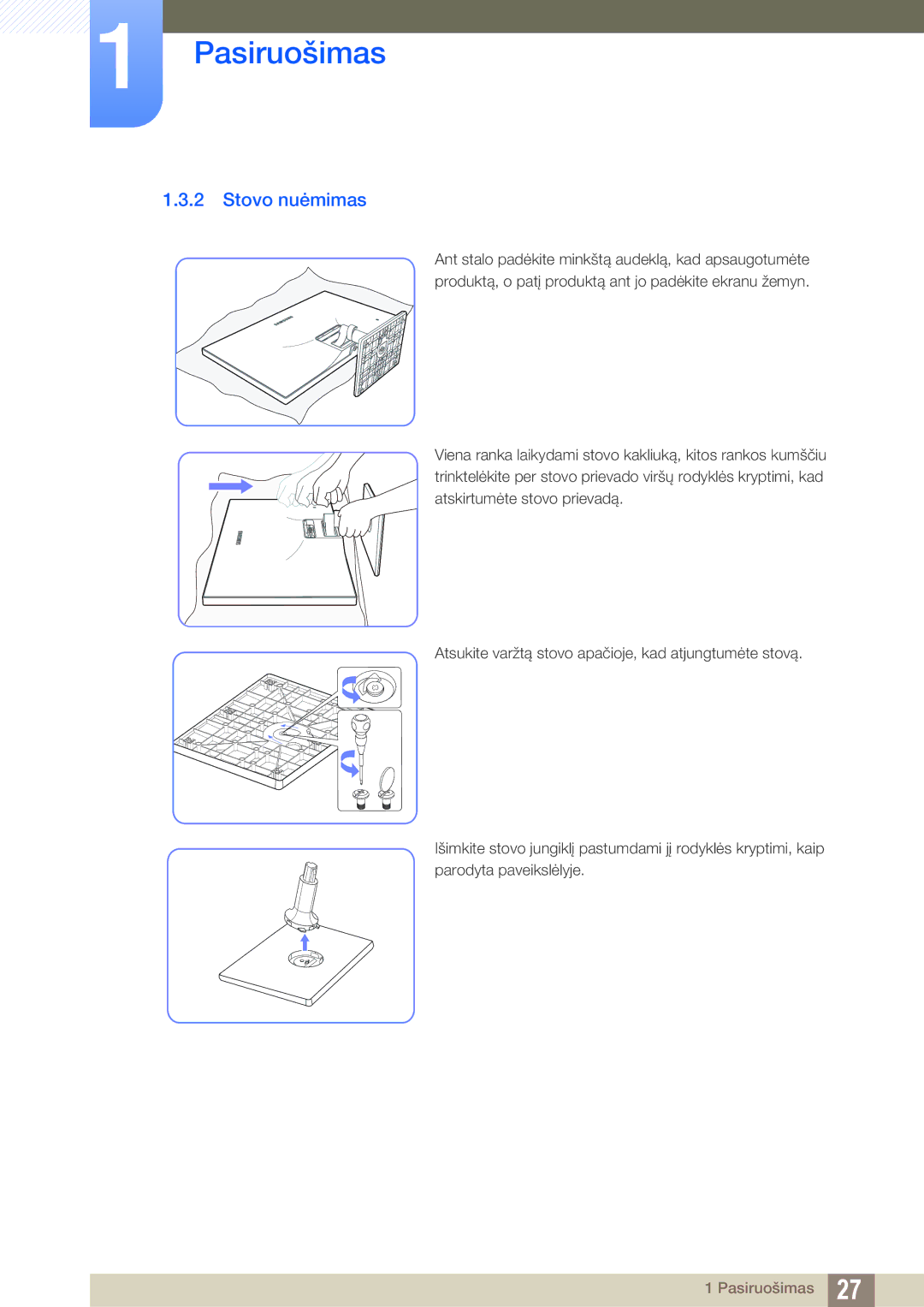 Samsung LS27C590HS/EN manual Stovo nuėmimas 