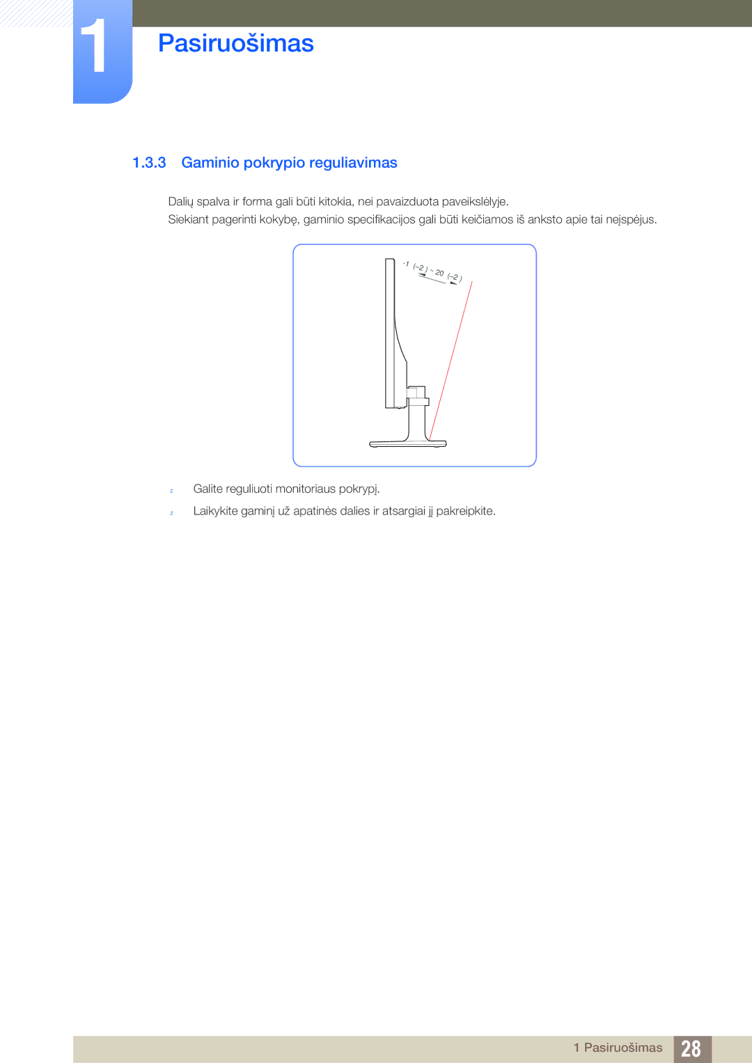 Samsung LS27C590HS/EN manual Gaminio pokrypio reguliavimas 