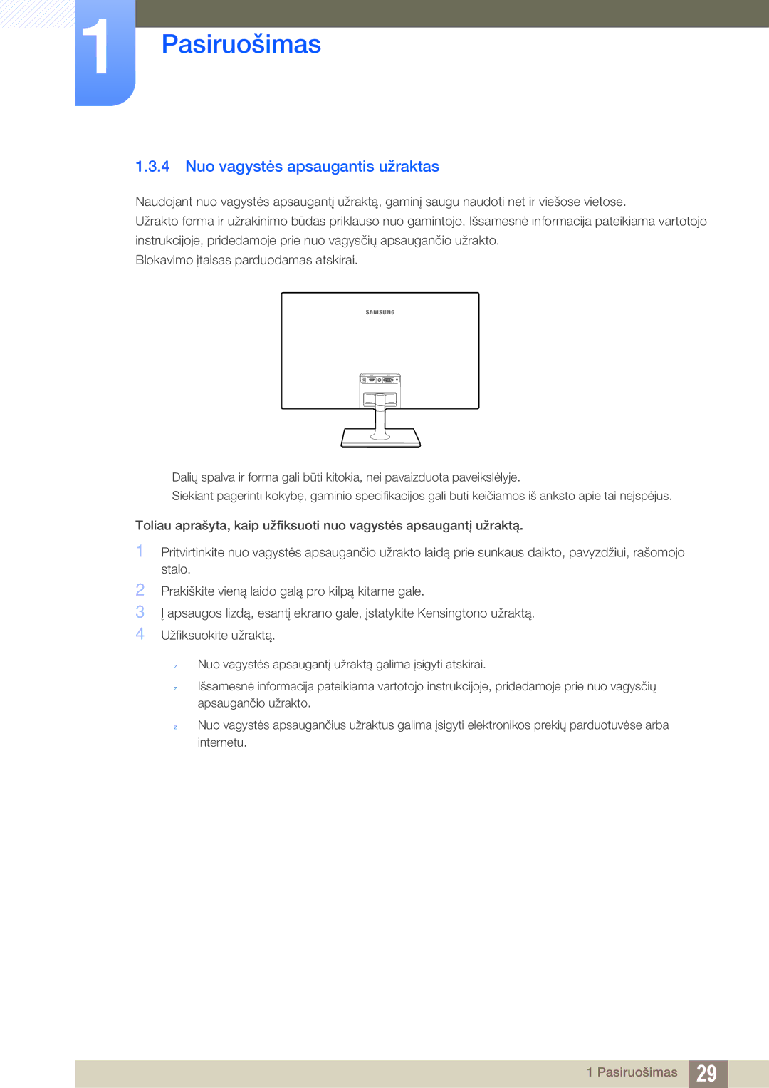 Samsung LS27C590HS/EN manual Nuo vagystės apsaugantis užraktas 