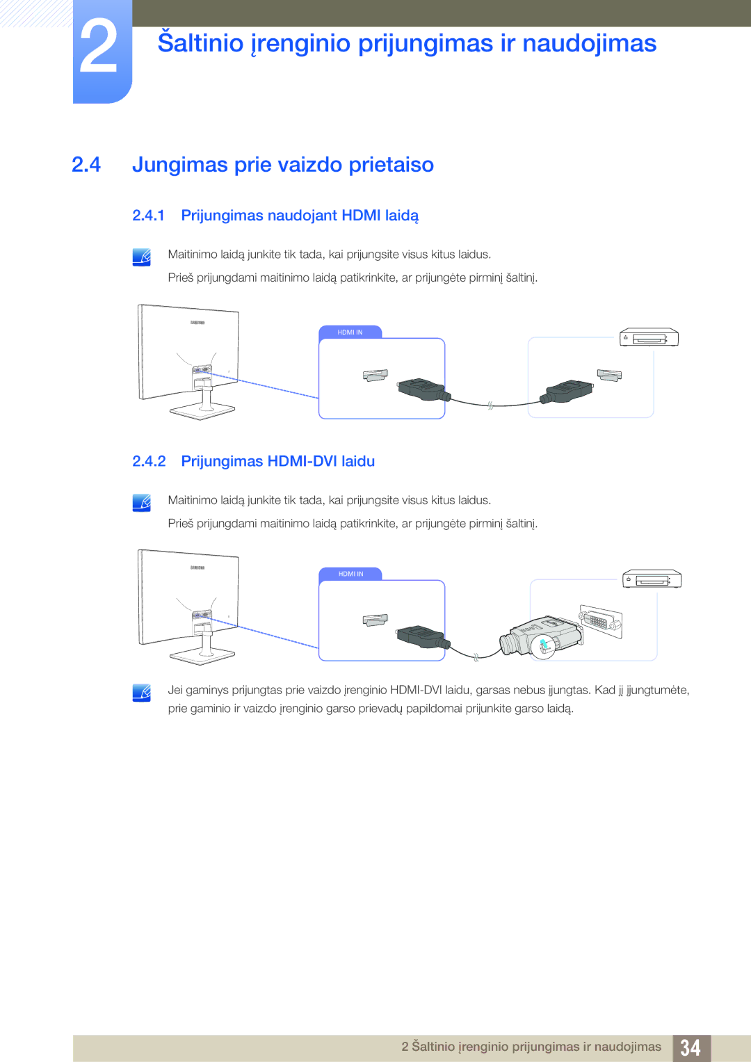 Samsung LS27C590HS/EN manual Jungimas prie vaizdo prietaiso 