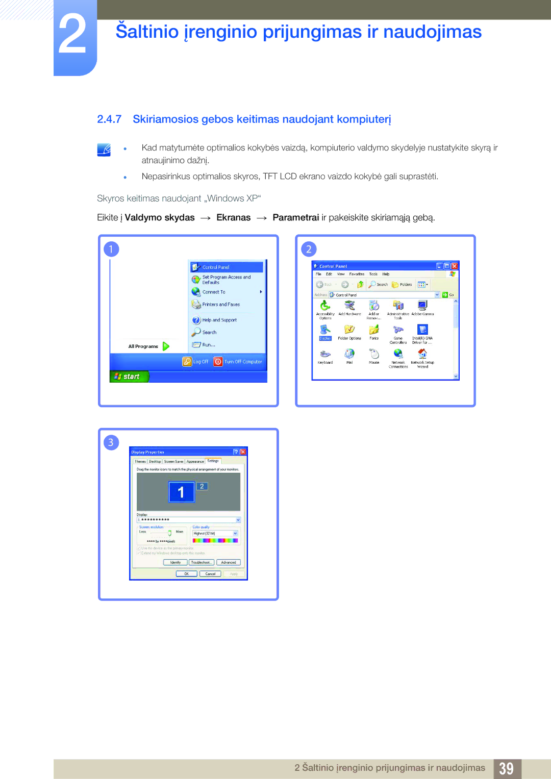 Samsung LS27C590HS/EN manual Skiriamosios gebos keitimas naudojant kompiuterį 