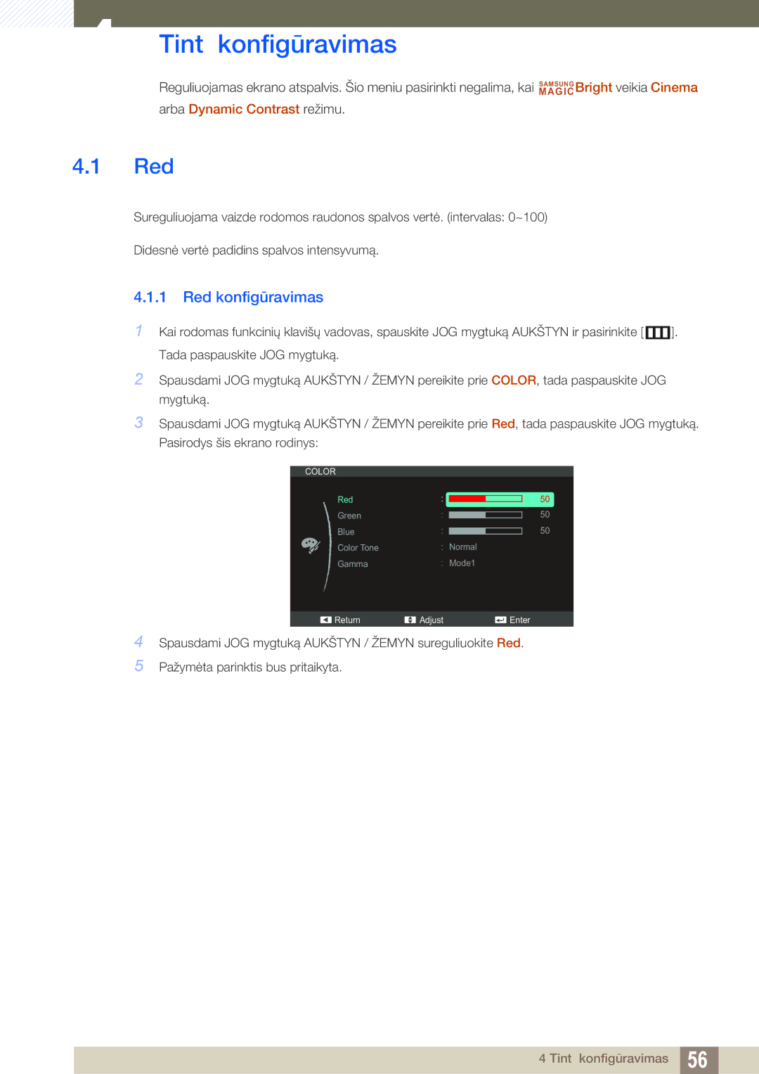 Samsung LS27C590HS/EN manual Tint konfigūravimas, Red konfigūravimas 