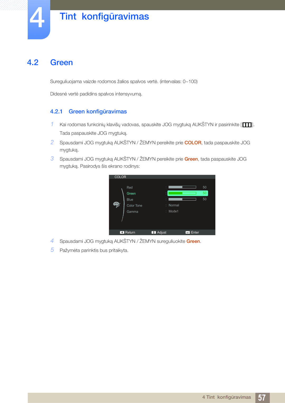 Samsung LS27C590HS/EN manual Green konfigūravimas 