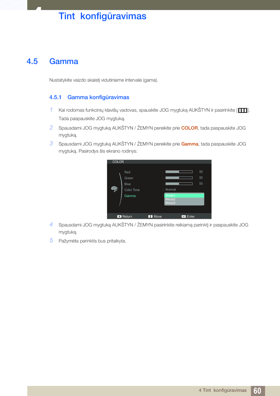 Samsung LS27C590HS/EN manual Gamma konfigūravimas 