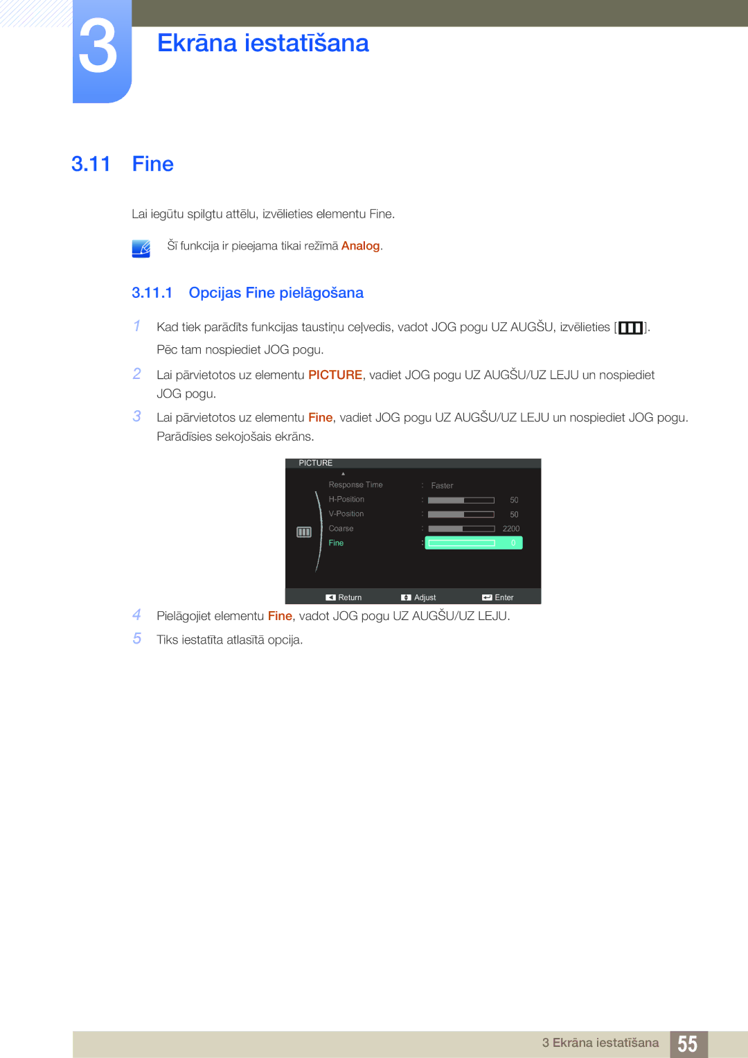 Samsung LS27C590HS/EN manual Opcijas Fine pielāgošana 