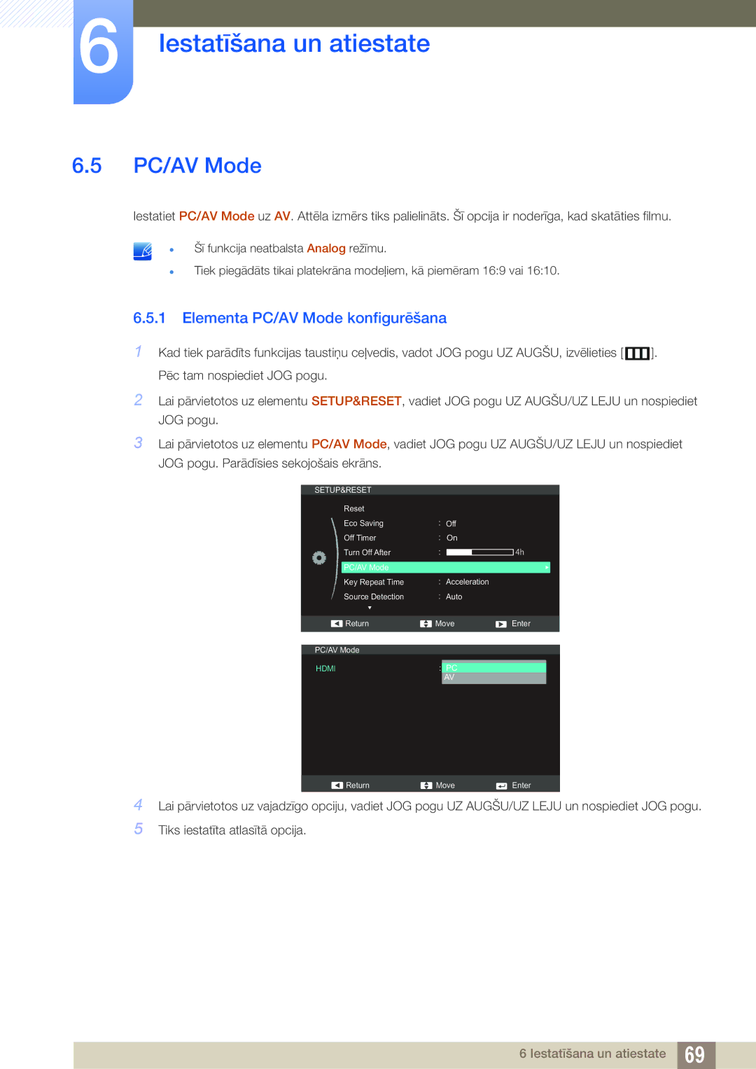 Samsung LS27C590HS/EN manual Elementa PC/AV Mode konfigurēšana 