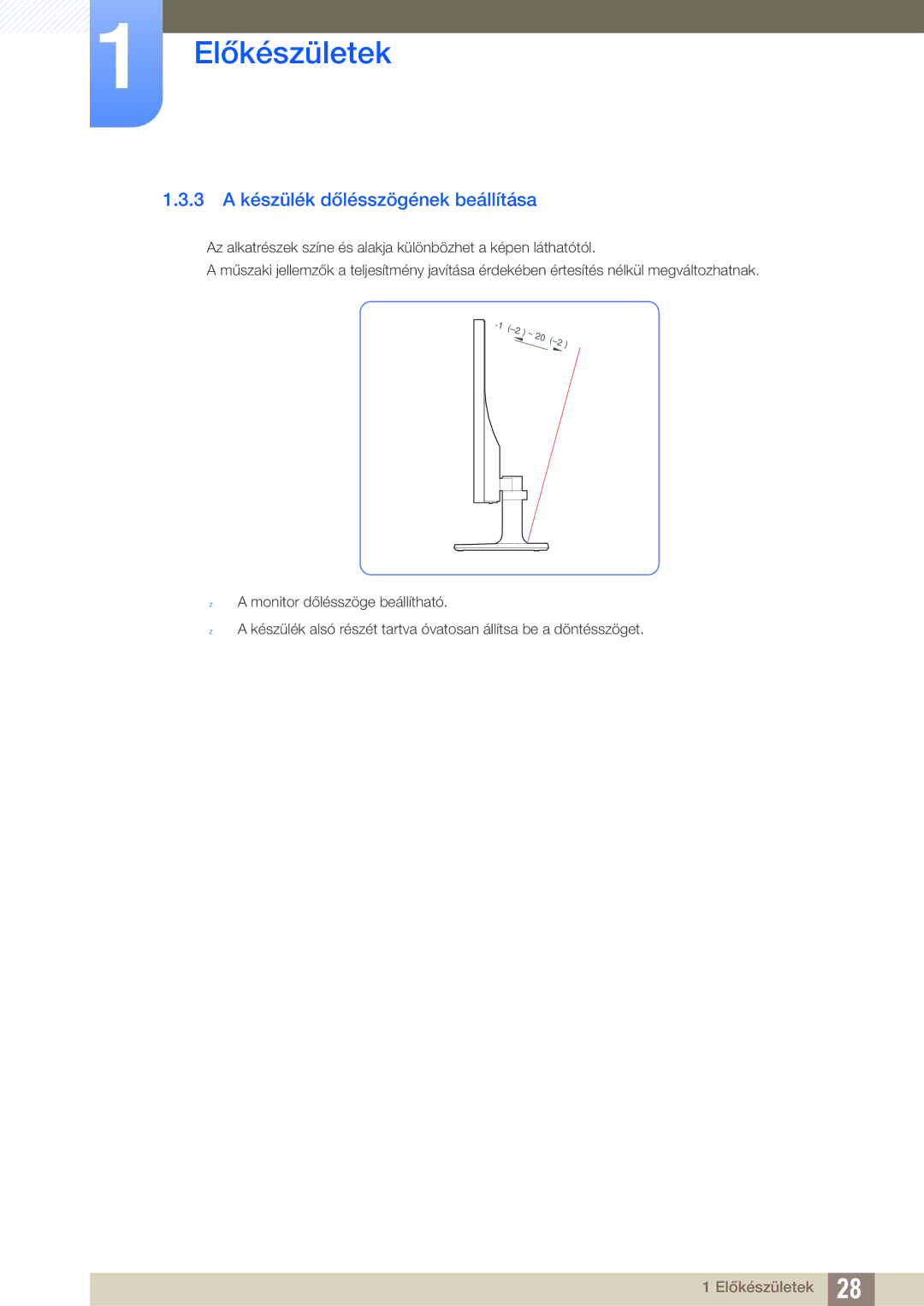 Samsung LS27C590HS/EN manual 3 a készülék dőlésszögének beállítása 