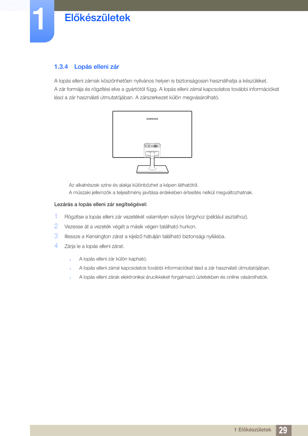 Samsung LS27C590HS/EN manual 4 Lopás elleni zár 