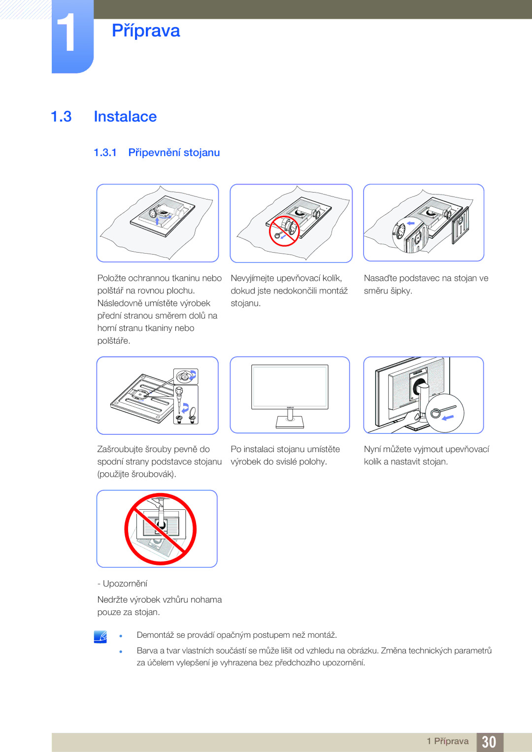 Samsung LS27C65UXS/EN, LS24C65KMWG/EN, LS24C65UXWF/EN, LS24C65KBWV/EN, LS24C65UDW/EN manual Instalace, 1 Připevnění stojanu 