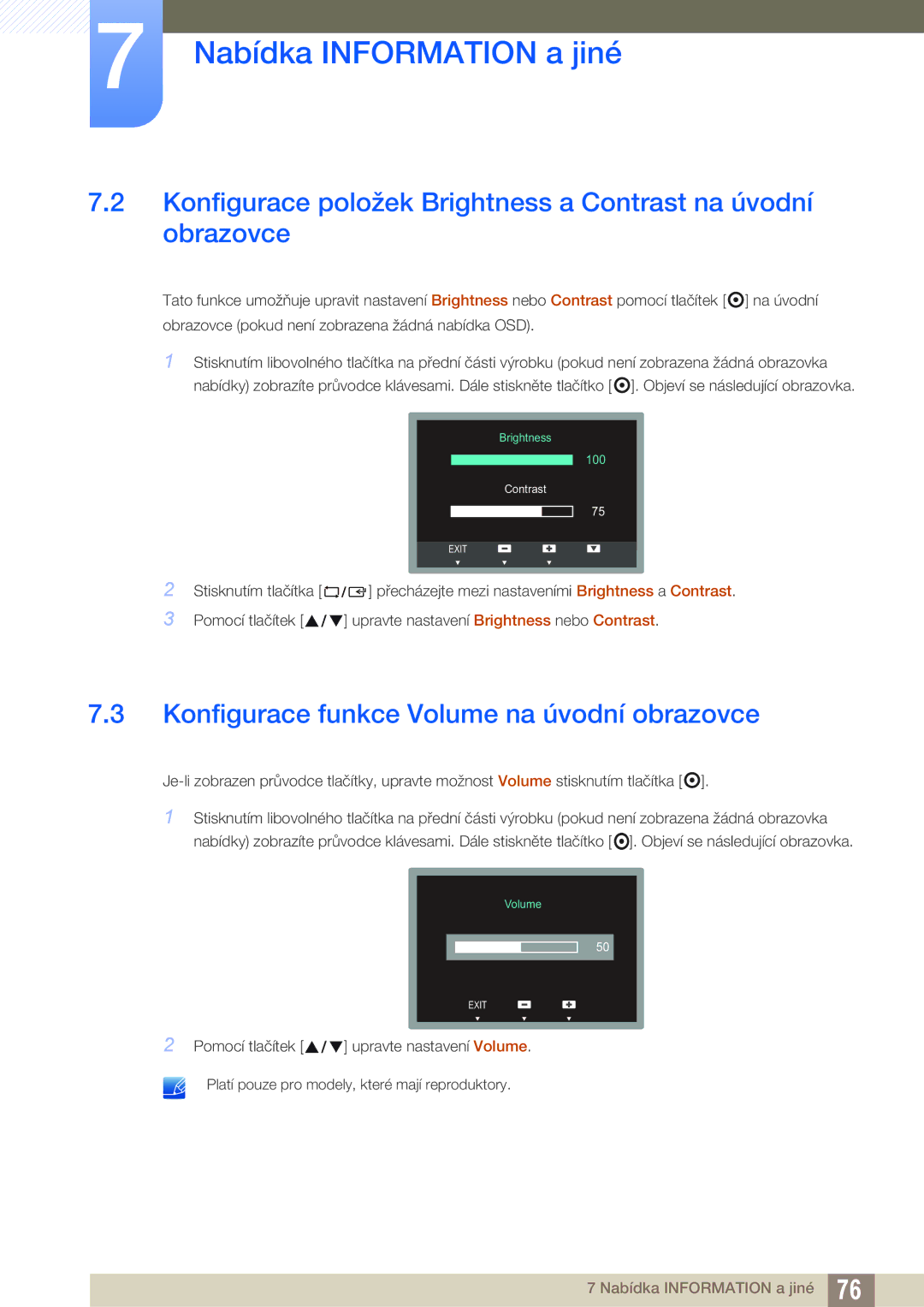 Samsung LS24C65KMWG/EN, LS27C65UXS/EN, LS24C65UXWF/EN, LS24C65KBWV/EN manual Konfigurace funkce Volume na úvodní obrazovce 