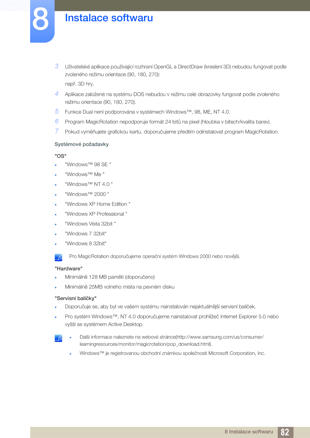 Samsung LS24C65UXWF/EN, LS27C65UXS/EN, LS24C65KMWG/EN, LS24C65KBWV/EN, LS24C65UDW/EN manual Systémové požadavky OS 