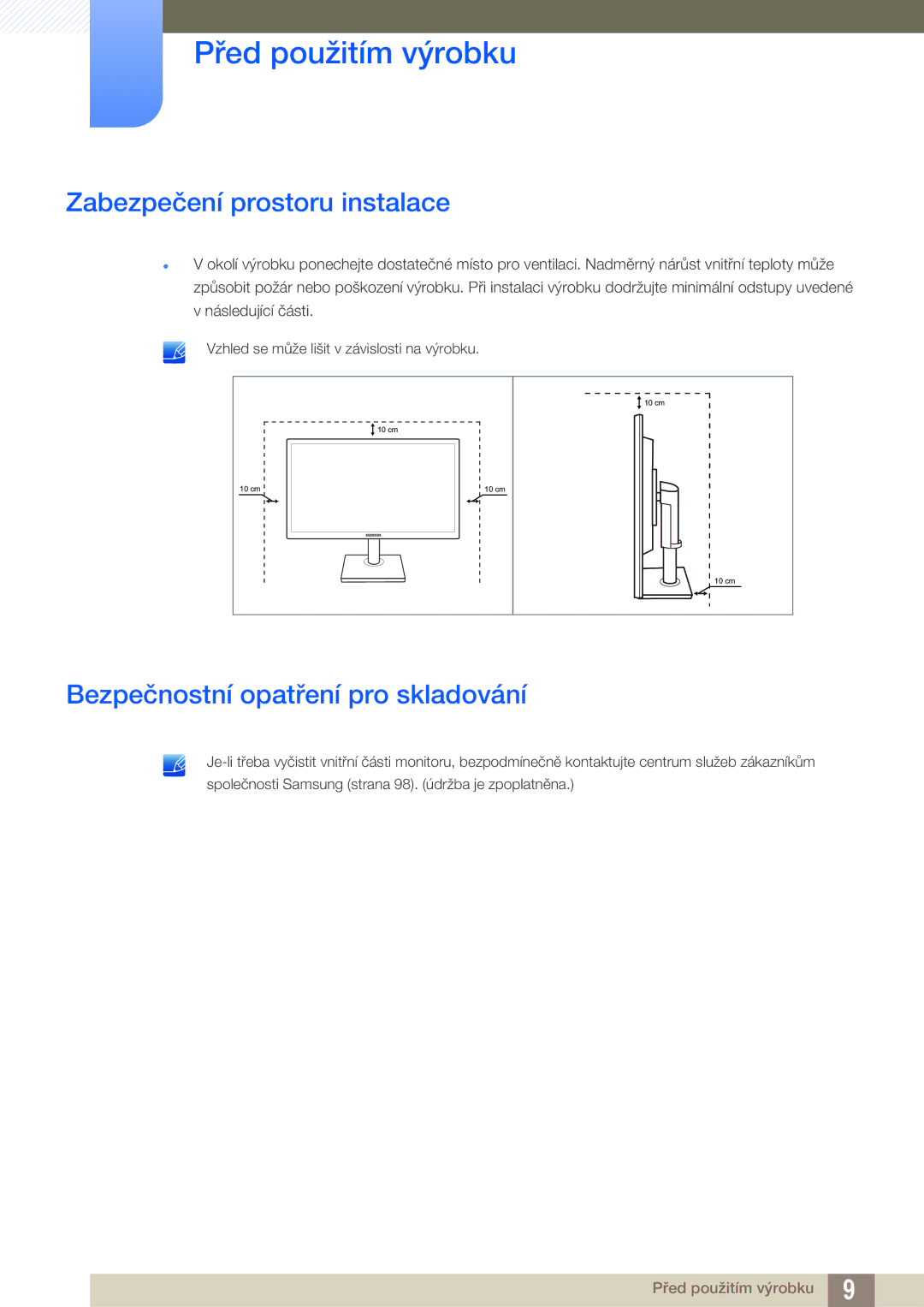 Samsung LS24C65UDW/EN, LS27C65UXS/EN, LS24C65KMWG/EN Zabezpečení prostoru instalace, Bezpečnostní opatření pro skladování 