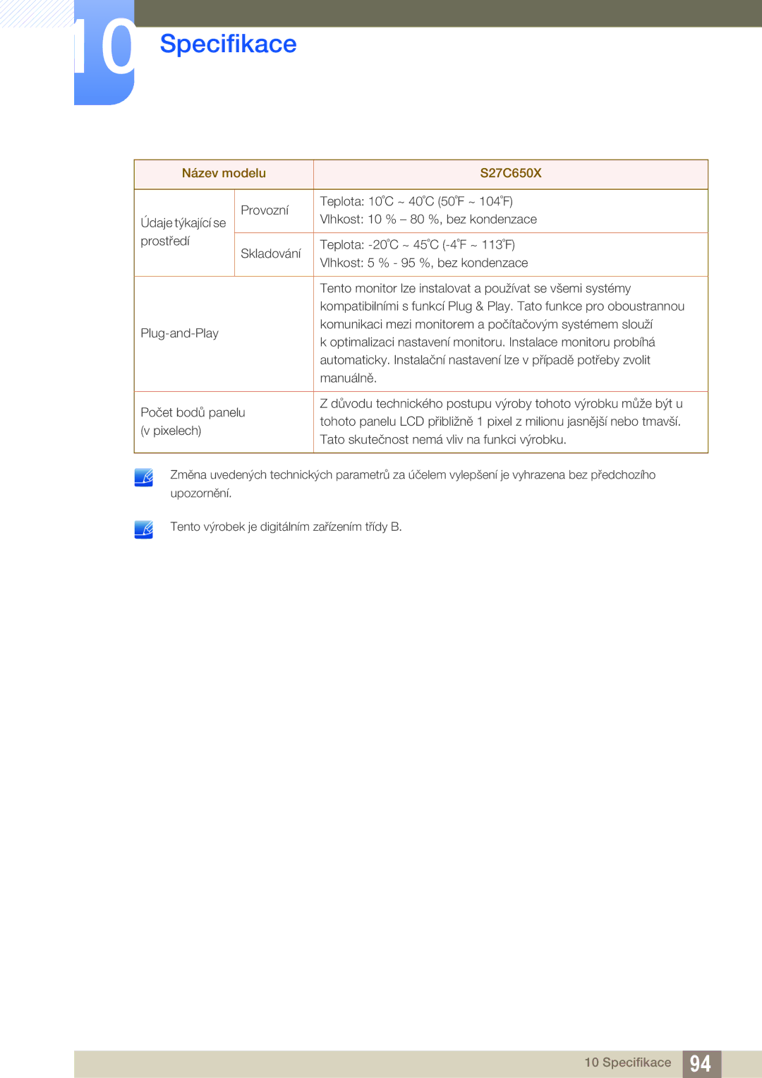 Samsung LS24C65UDW/EN, LS27C65UXS/EN, LS24C65KMWG/EN, LS24C65UXWF/EN, LS24C65KBWV/EN manual Specifikace 