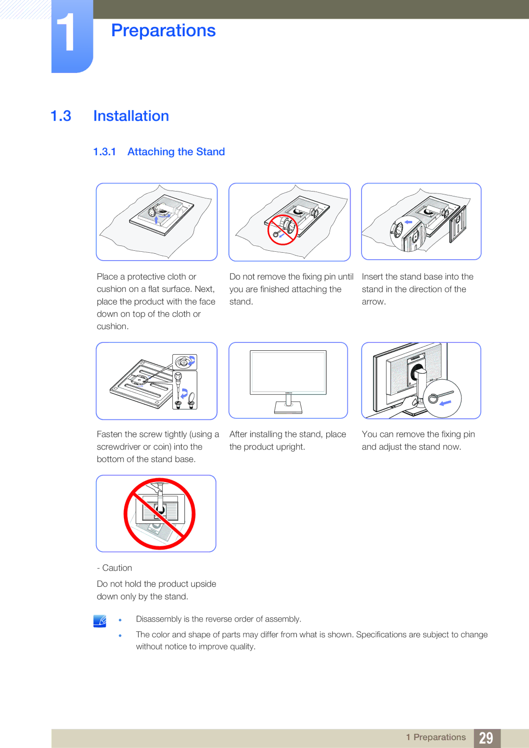 Samsung LS24C65KMWG/EN, LS27C65UXS/EN, LS24C65XMWG/EN, LS24C65UXWF/EN, LS24C65KBWV/EN manual Installation, Attaching the Stand 