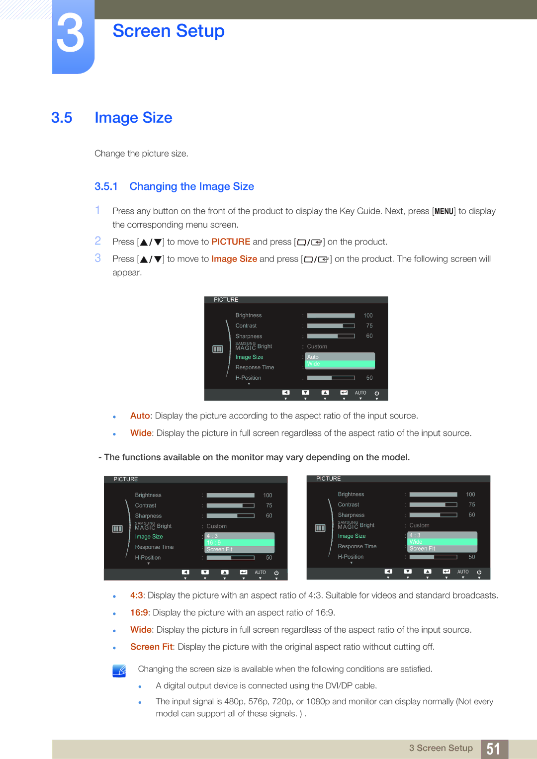 Samsung LS24C65KBWA/CI, LS27C65UXS/EN, LS24C65XMWG/EN, LS24C65KMWG/EN, LS24C65UXWF/EN manual Changing the Image Size 