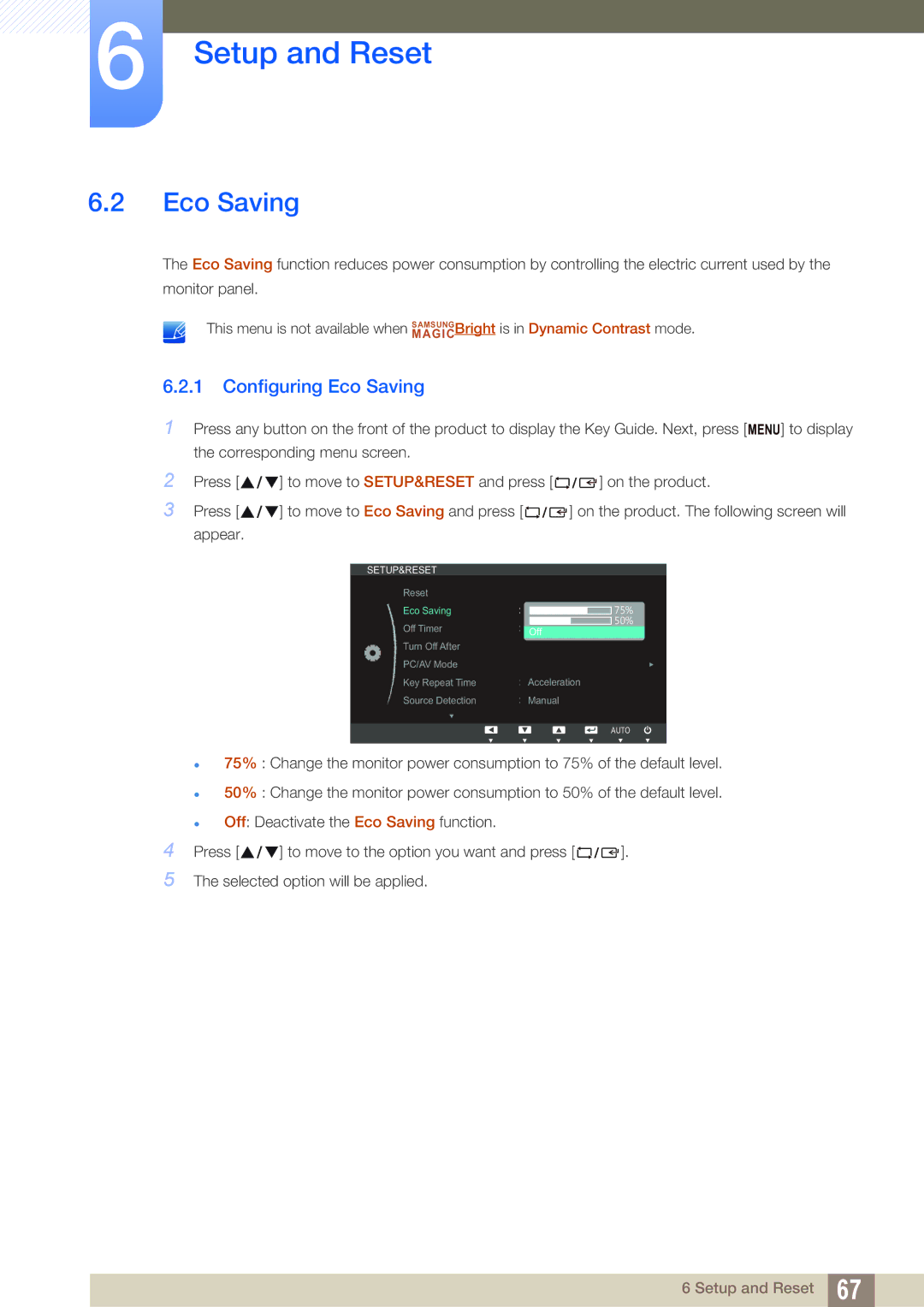 Samsung LS24C65KBWV/EN, LS27C65UXS/EN, LS24C65XMWG/EN, LS24C65KMWG/EN, LS24C65UXWF/EN manual Configuring Eco Saving 