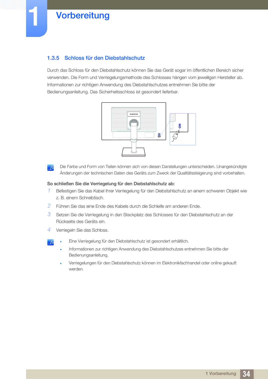 Samsung LS24C65KBWV/EN, LS27C65UXS/EN, LS24C65XMWG/EN, LS24C65KMWG/EN, LS24C65UXWF/EN manual Schloss für den Diebstahlschutz 