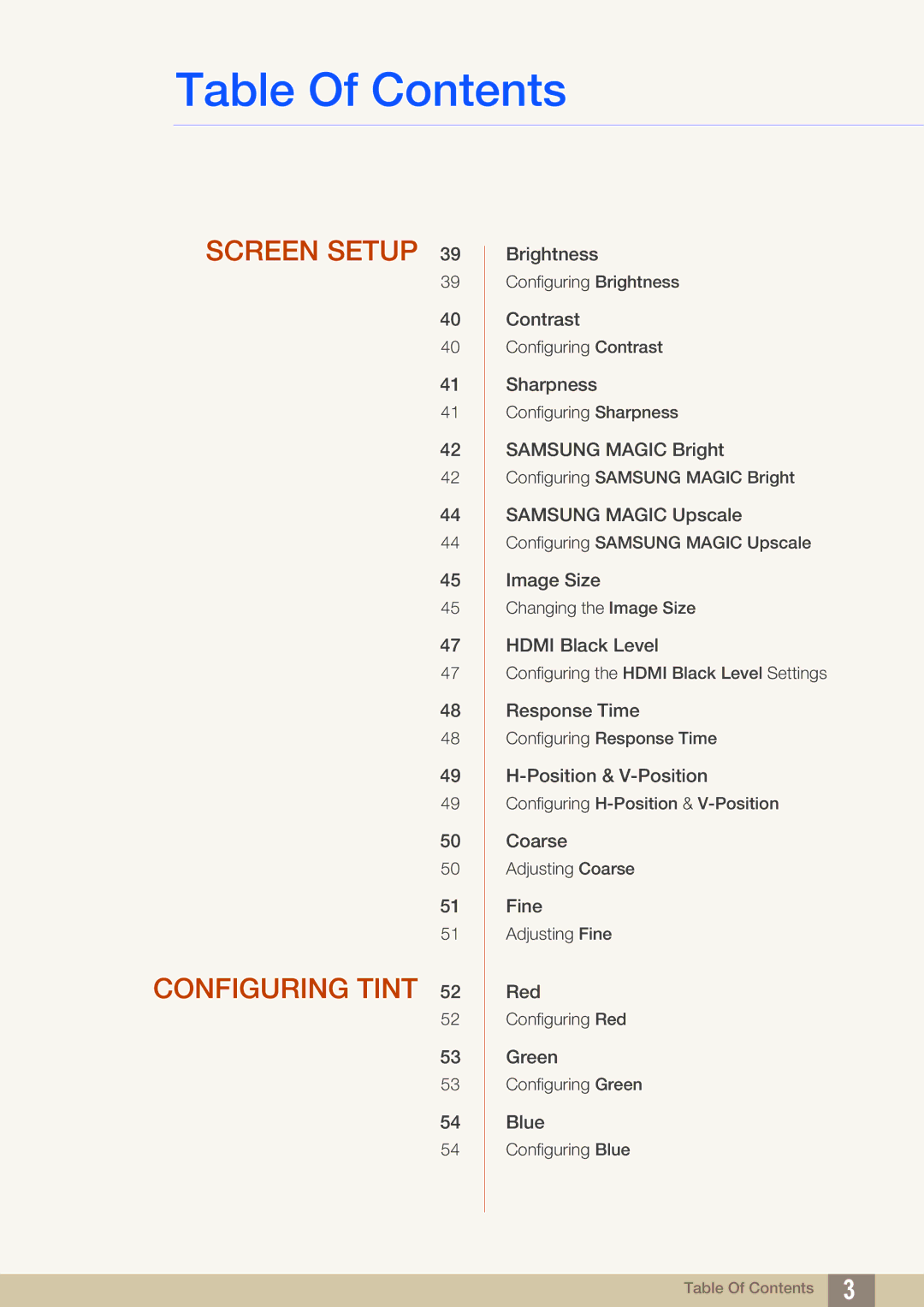 Samsung LS27C750PSA/CI, LS27C750PS/EN, LS27C750PS/UE, LS27C750PS/ZR, LS27C750PSX/CI manual Screen Setup Configuring Tint 