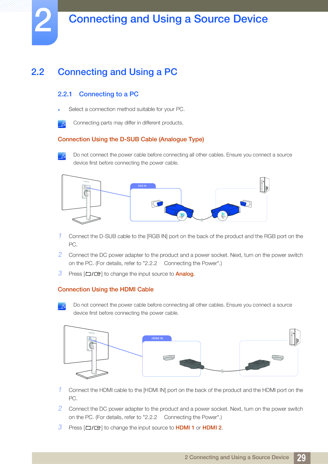 Samsung LS27C750PSX/KZ manual Connecting and Using a PC, Connecting to a PC, Connection Using the D-SUB Cable Analogue Type 