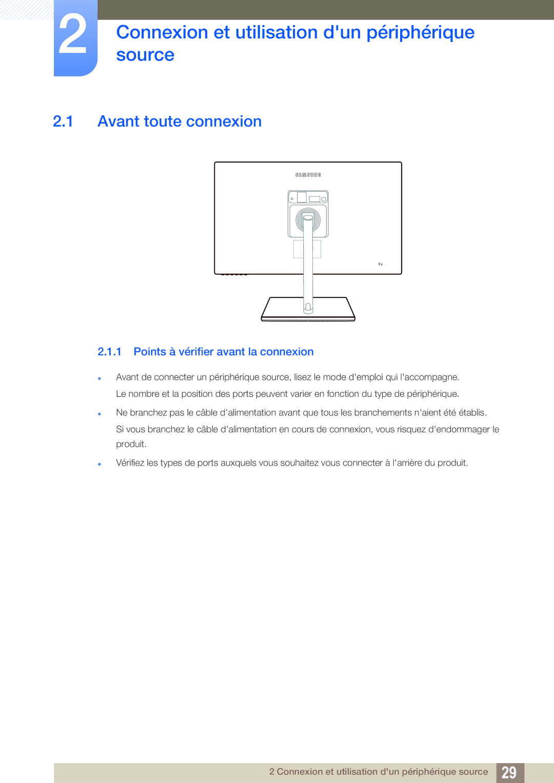 Samsung LS27C750PS/EN manual Connexionsource et utilisation dun périphérique, Avant toute connexion 