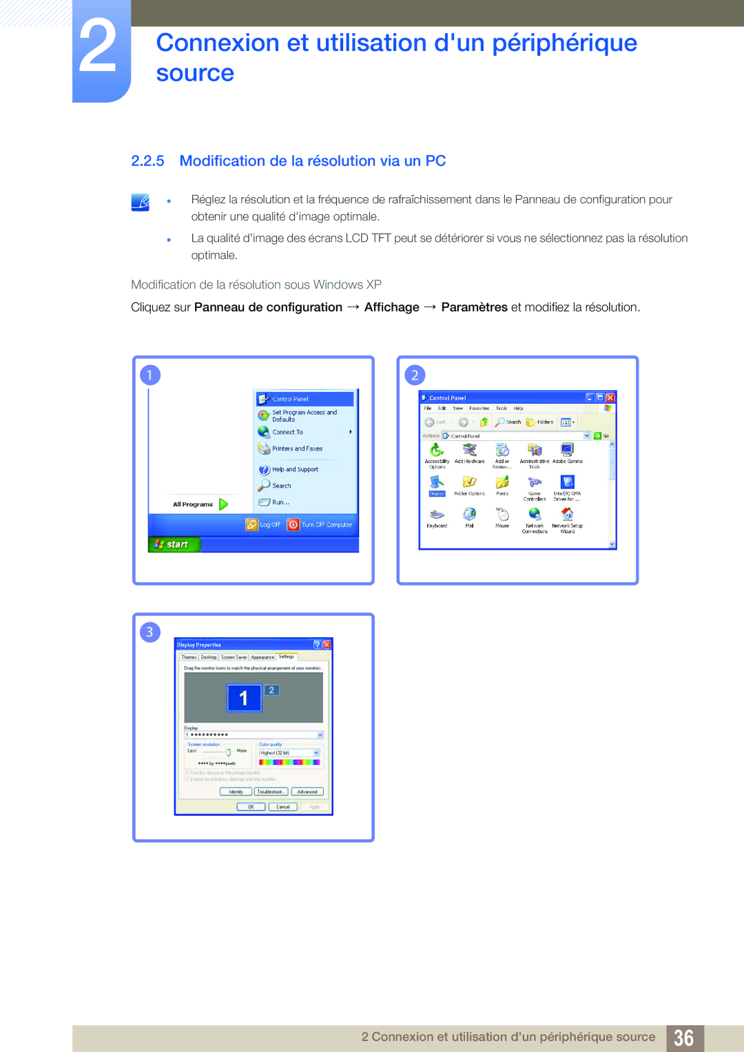 Samsung LS27C750PS/EN manual Modification de la résolution via un PC 