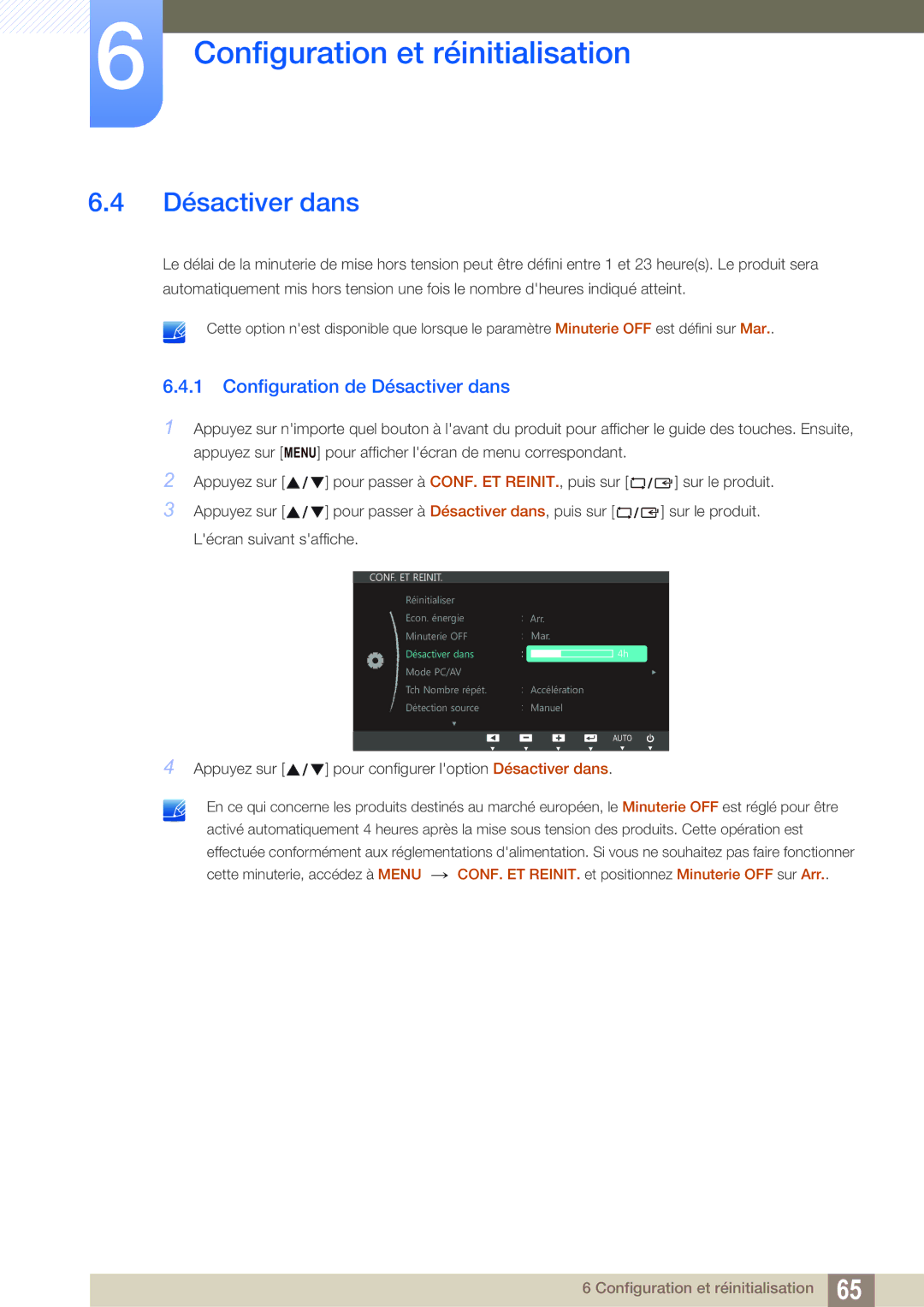 Samsung LS27C750PS/EN manual Configuration de Désactiver dans 